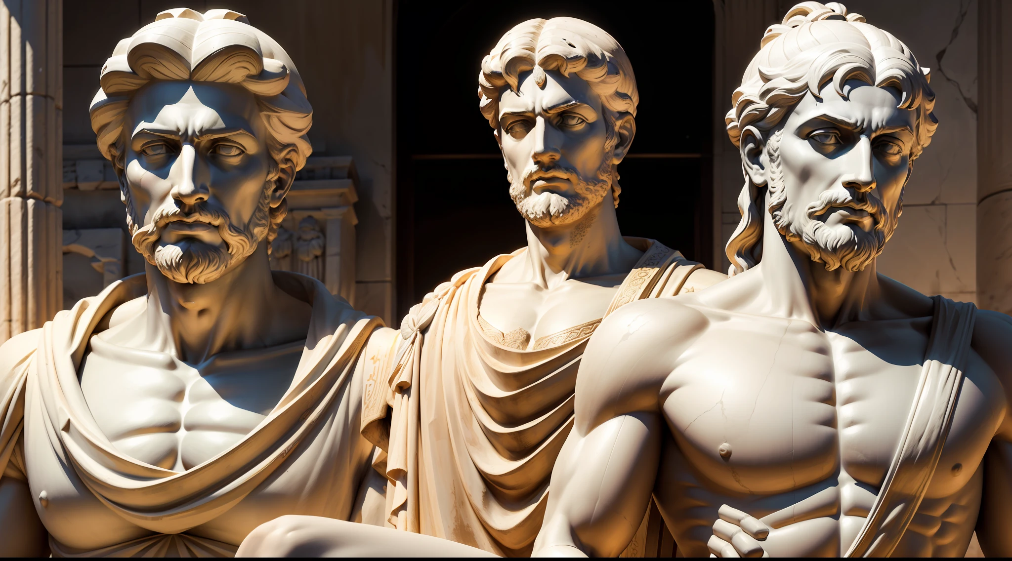 images of Greek statues of Stoic philosophers with high detail and realism.