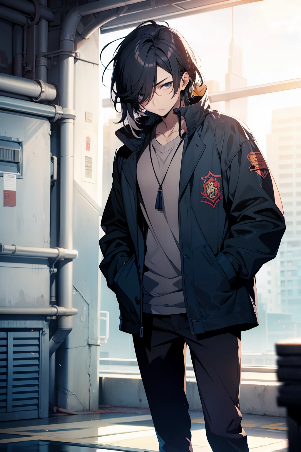 young boy, hentai protagonist, hair covering eyes,