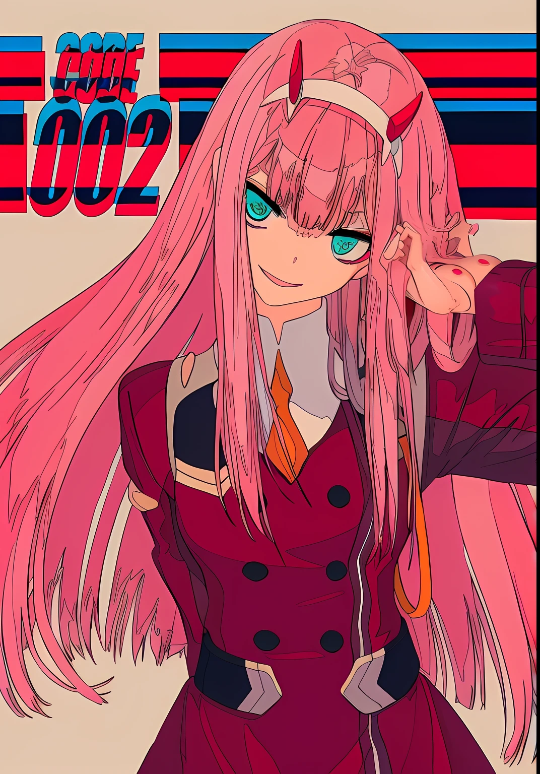 Anime girl with pink hair and horns in red dress, Zerotwo, 02, zerochan, zerochan art, 2 0 2 2 anime style, 2022 anime style, lollipop, Retro anime girl, (Anime girl), Anime girl with long hair, Loli, pink twintail hair and cyan eyes, anime big breast!!!!!!!!!!!!!!!, mirai nikki