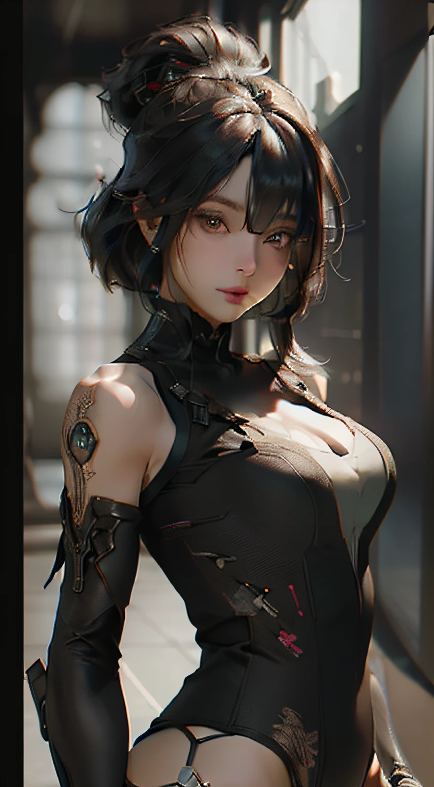 ((best qualtiy)), ((tmasterpiece)), (the detail:1.4), 3D, A beautiful cyberpunk female image,Black lace panties，cabelos preto e longos，HDR（HighDynamicRange）,Ray traching,NVIDIA RTX,Super-Resolution,Unreal 5,Subsurface scattering、PBR Texture、post-proces、Anisotropy Filtering、depth of fields、maximum definition and sharpness、Many-Layer Textures、Albedo e mapas Speculares、Surface Coloring、Accurate simulation of light-material interactions、perfectly proportions、Octane Render、Two-colored light、largeaperture、Low ISO、White balance、the rule of thirds、8K RAW、