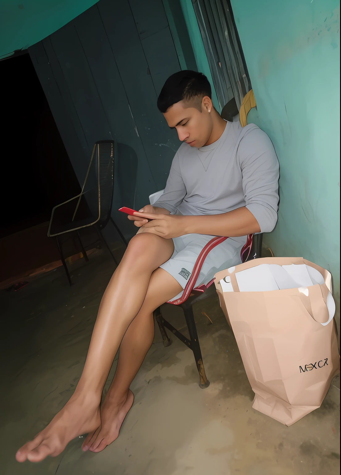 Um jovem mexendo um iPhone