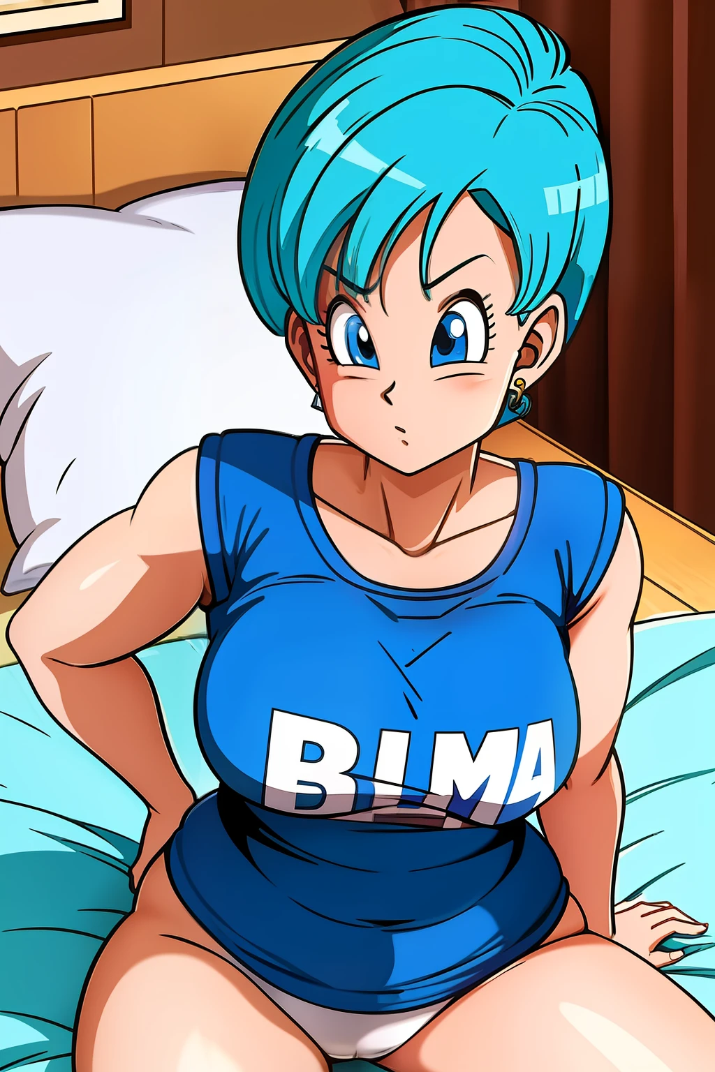 Bulma deitada na cama exibindo sua grande bunda,foco na bunda