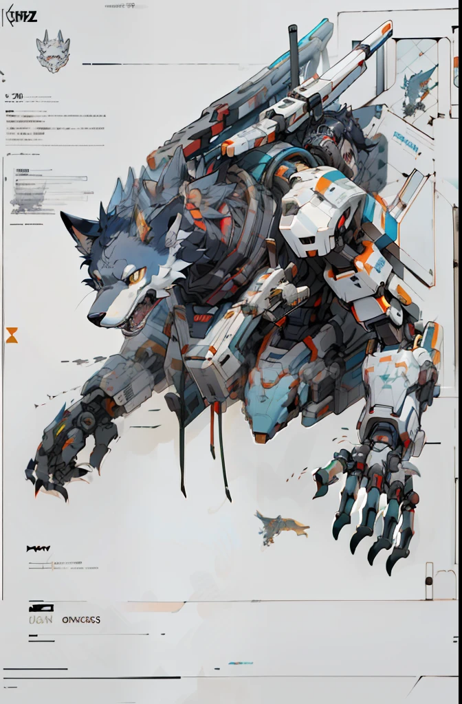 a close up of a drawing of a futuristic ship with a mechanical arm, good boy giant mecha wolf hound, mecha animal, mechanized art concept, krenz cushart and wenjun lin, giant anime mecha, medical mecha canine, wolf armor mech, zoids art, mechanical paw, anime mecha aesthetic, cool mecha style