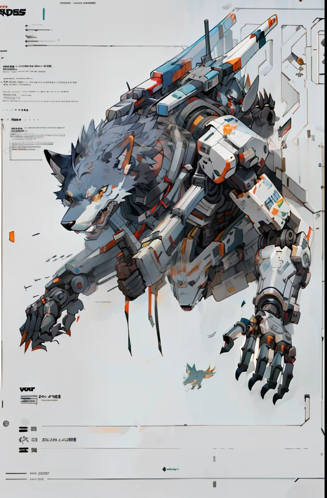 a close up of a drawing of a futuristic ship with a mechanical arm, good boy giant mecha wolf hound, mecha animal, mechanized art concept, krenz cushart and wenjun lin, giant anime mecha, medical mecha canine, wolf armor mech, zoids art, mechanical paw, anime mecha aesthetic, cool mecha style