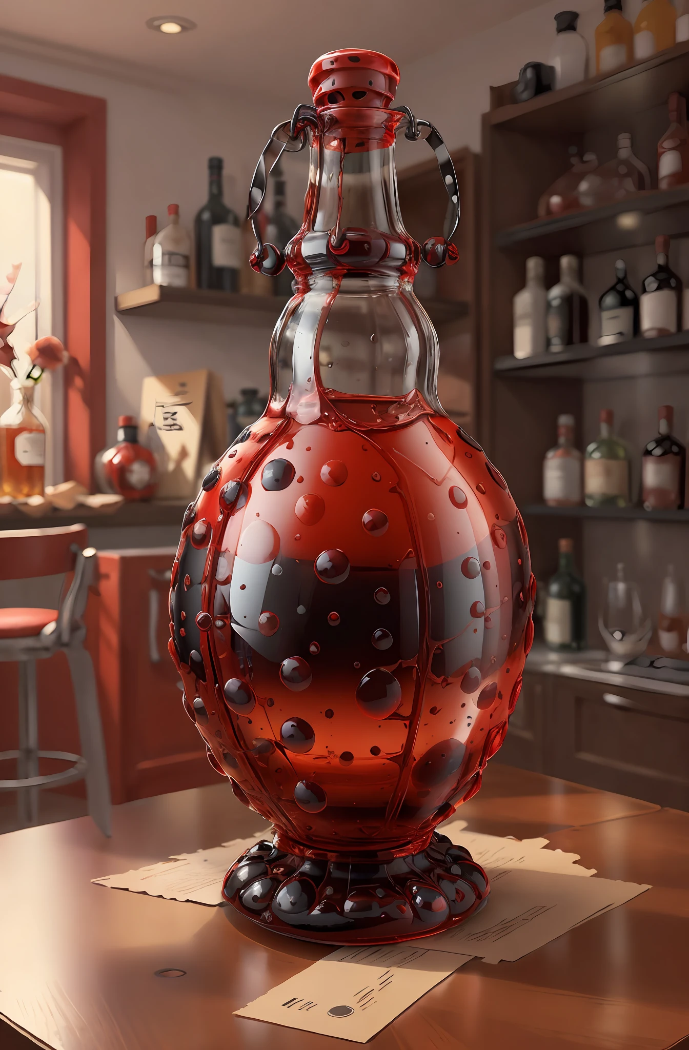 LadybugAI bottle of whiskey , red and black