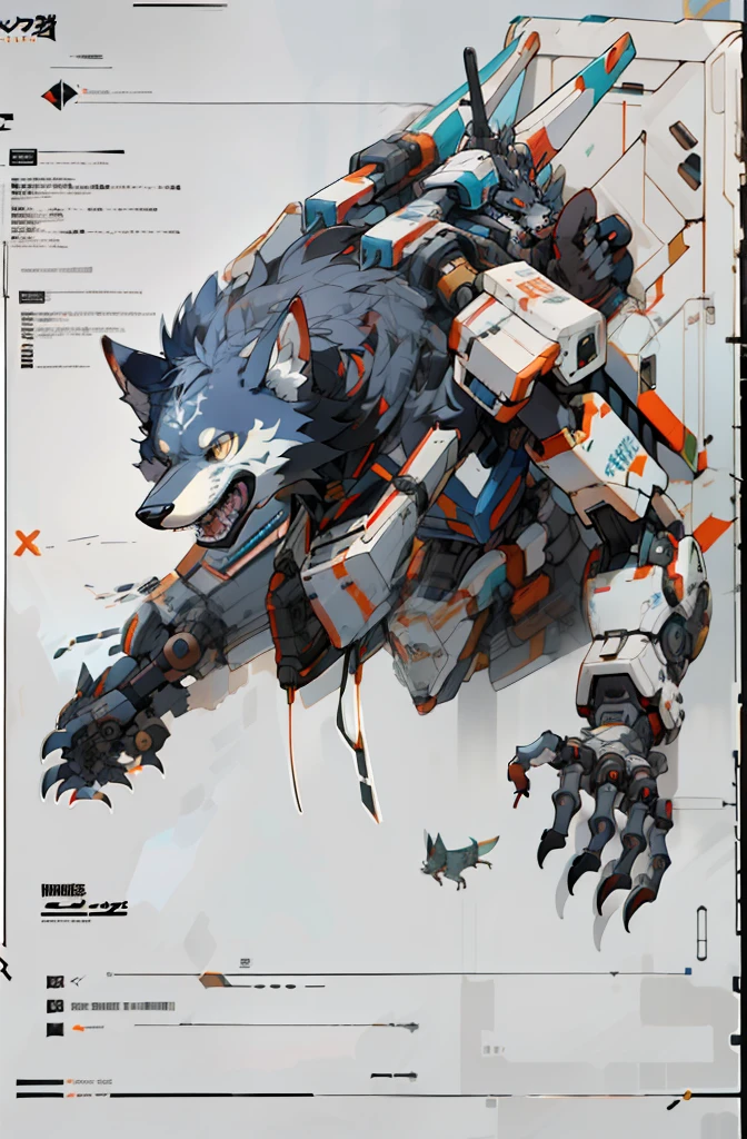 Close-up of a futuristic ship with a robotic arm, good boy giant mecha wolf hound, mecha animal, mechanized art concept, krenz cushart and wenjun lin, giant anime mecha, medical mecha canine, Wolf mech, zoids art, Mechanical claws, anime mecha aesthetic, cool mecha style