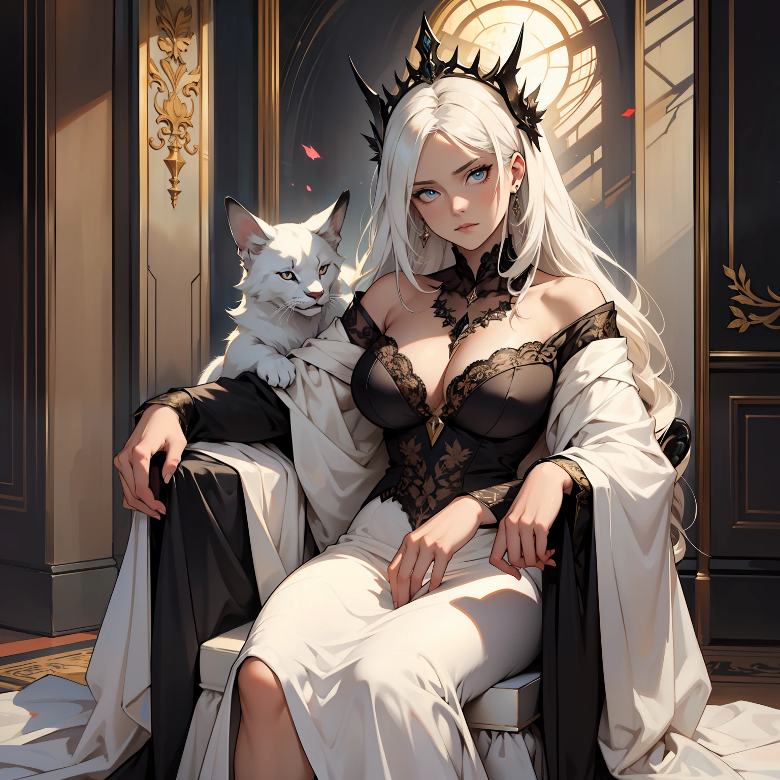 Sitting on her throne, my mother has long, silky, white hair that flows down to her feet. She has deep, piercing eyes that are dark and brooding. She has a petite, delicate frame and is often seen dressed in fine fabrics.
My mother is not someone to be messed with. She is wise, powerful, and commands respect. She is the epitome of grace and beauty.