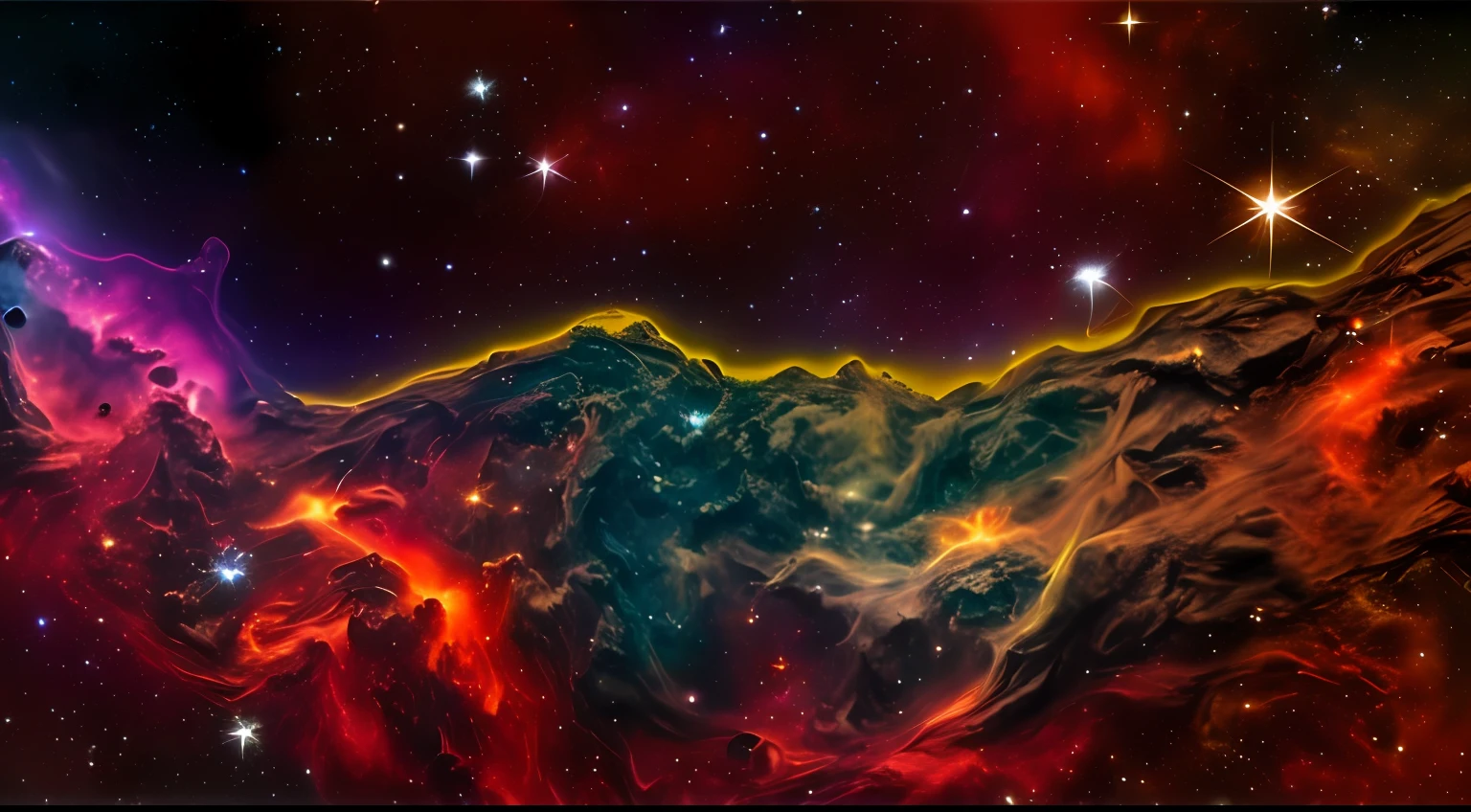 Arafficial image of a sky-filled star with a bright orange cloud, vasta nebulosa, Fundo da foto do Hubble, fundo das nebulosas, epic nebula, Nebulosa Vermelha, Estrelas e Nebulosa, Nuvens de nebulosa, Smoke pit nebulae, Nebulosas coloridas rasgadas, dramatic powerful nebula, Nebulosa das Nuvens, the sky is a nebula on fire, cosmic nebula, Stellar space, outer space nebula background