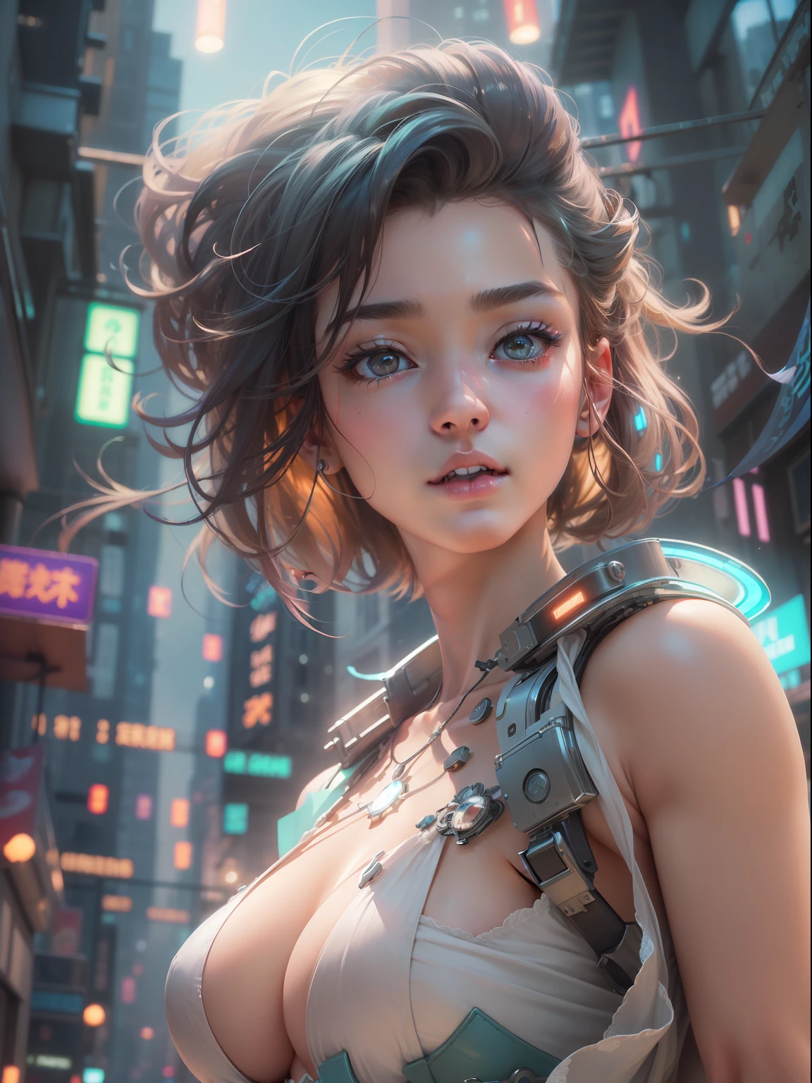 (((​masterpiece)))、(((top-quality)))、((ultra-definition))、(High Definition CG Illustration)、((extremely delicate and beautiful))、City of the Future、Cinematic Light、独奏、full body Esbian、cyberpunked、2040s、animesque、Dreamy Princess Girl、Girl with a shearing hairstyle、trending on artstationh、Rachel Walker、