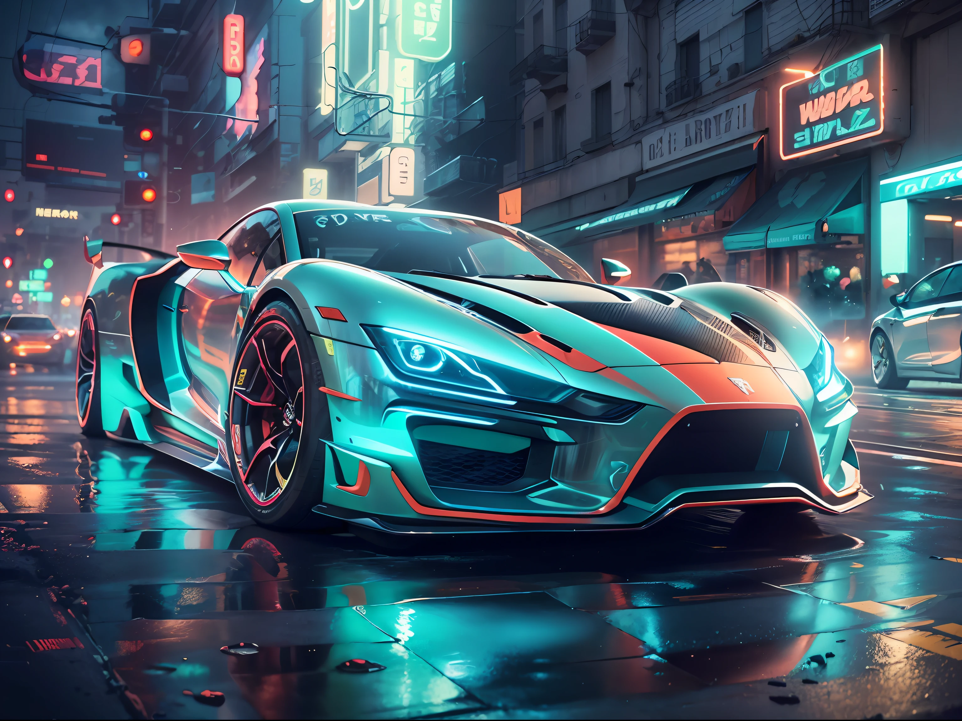 (1 transparent sports car on gorgeous city streets),Color transparent plastic,cyber punk perssonage,industrial design,Smooth design feel,Sophisticated body structure,cleanness,(((Transparent visual impact))),(((Brilliant neon lights))),white backgrounid,ultra-realistic realism,hyper HD,high detal,best qualtiy,4K