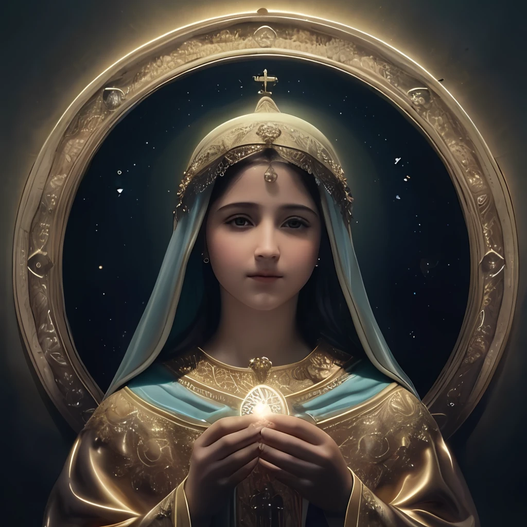(((Blessed Virgin Mary))) Obra maestra, (La mejor calidad: 1.2), (super fine: 1.2), illustration, (extremadamente delicado y hermoso: 1.2), movie angle, flotante, (Hermoso ojo de detalle: 1.1), (detalle luz: 1.1), Movie Lights, Cielo delicado, ojos azules, (Cola de caballo alta: 1.1), capa, ojuelos, (luna: 1. 2), (Luz de la luna: 1.1), cielo estrellado, (light particles: 1.1) dibujo, flor. (Obra maestra), (La mejor calidad), (fotorrealista:1.3), 8k, Textura detallada de la piel, Textura detallada de la tela, Hermosa cara detallada, Detalles intrincados, Ultra detallado (cuerpo de cuerpo entero:1.2)
