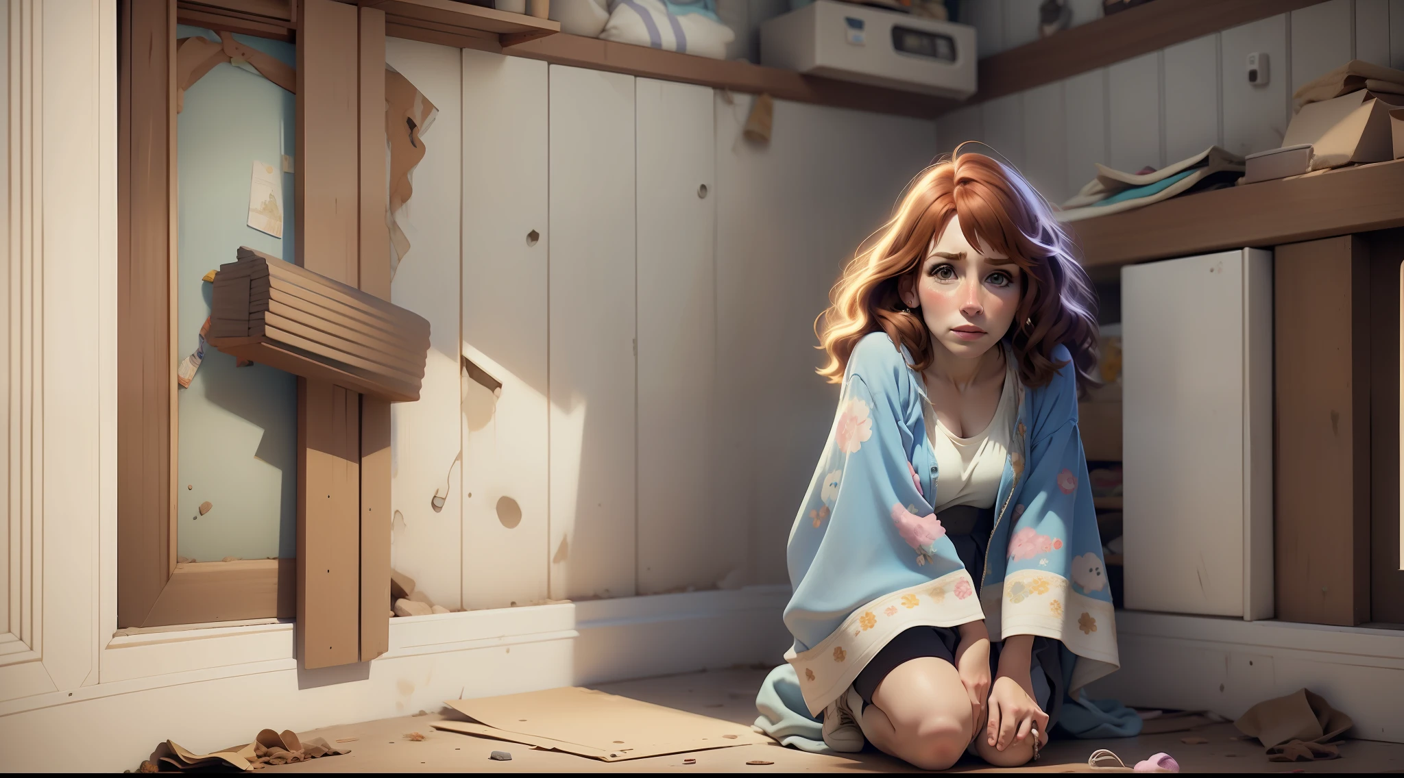 imagem de kari byron com 4 anos, olhar triste,  morando em uma casa pobre,  pais da Kari byron  vestindo roupa humilde e olhar triste e semblante cansados