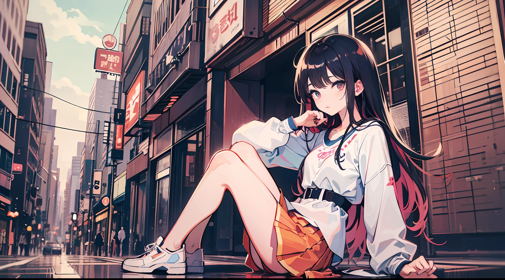 "A high school girl in grunge fashion, sitting on the street in Shibuya, in the style of a detailed illustration. The image should be of ultra-high quality. [::] The girl should be the main focus, with her grunge style clothing being prominently featured. [::] Shibuya's bustling atmosphere should be represented in the background. [::] The image should be in landscape orientation, with a resolution of 8K for exquisite detail." --auto --s2