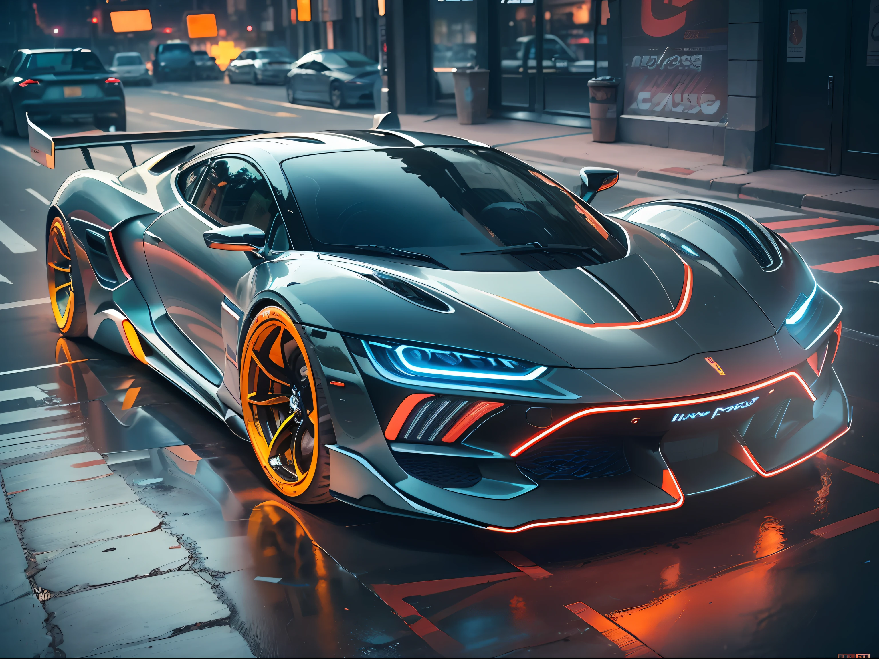 (1 transparent sports car on gorgeous city streets),Color transparent plastic,cyber punk perssonage,industrial design,Smooth design feel,Sophisticated body structure,cleanness,(((Transparent visual impact))),(((Brilliant neon lights))),white backgrounid,ultra-realistic realism,hyper HD,high detal,best qualtiy,4K