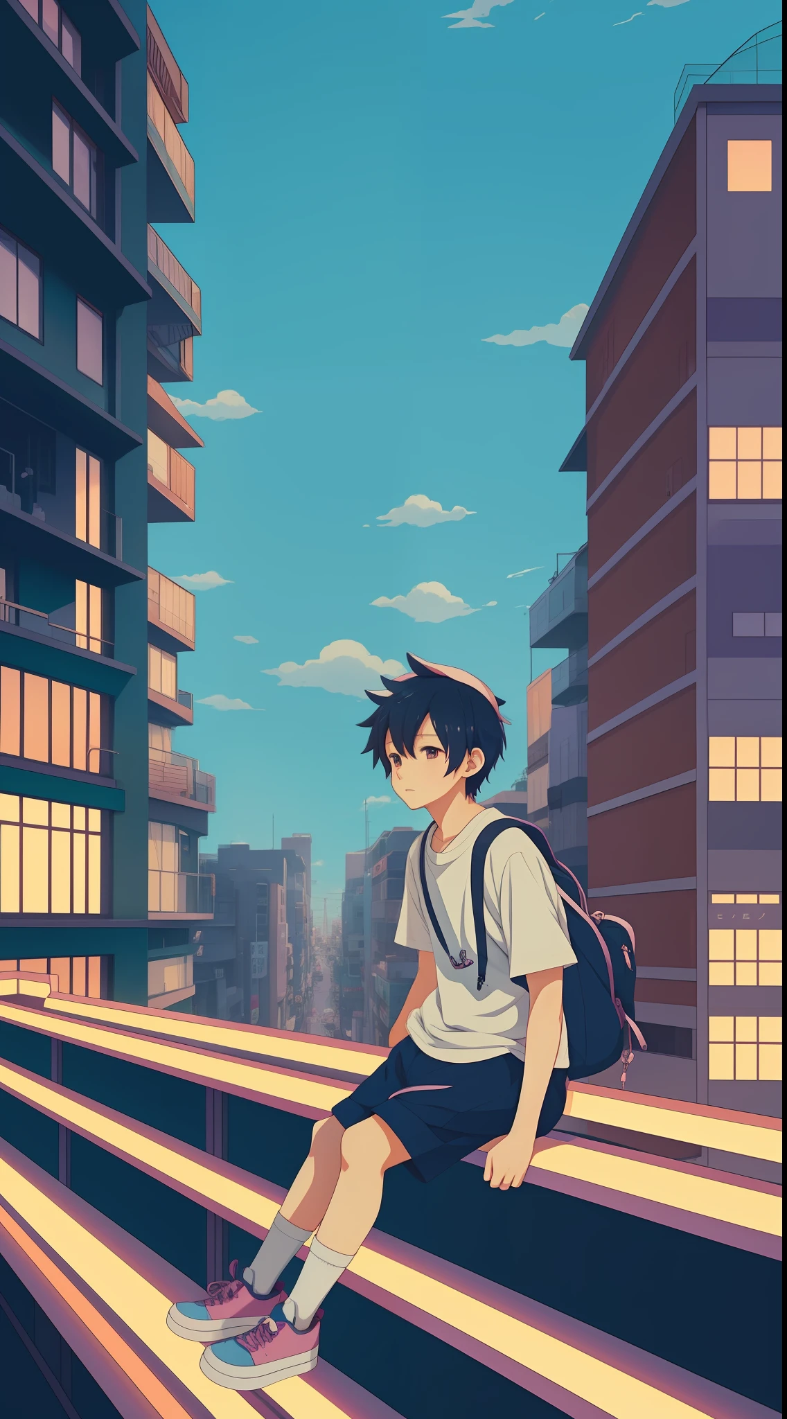 anime boy sitting on a ledge with stuffed animals, cute art style, lofi artstyle, cute detailed digital art, anime aesthetic, cute anime, high quality anime artstyle, anime boy, anime artstyle, cute detailed artwork, soft anime illustration, lofi girl, lofi aesthetic, lofi art, lofi, cute artwork, high quality fanart, illustrated anime
