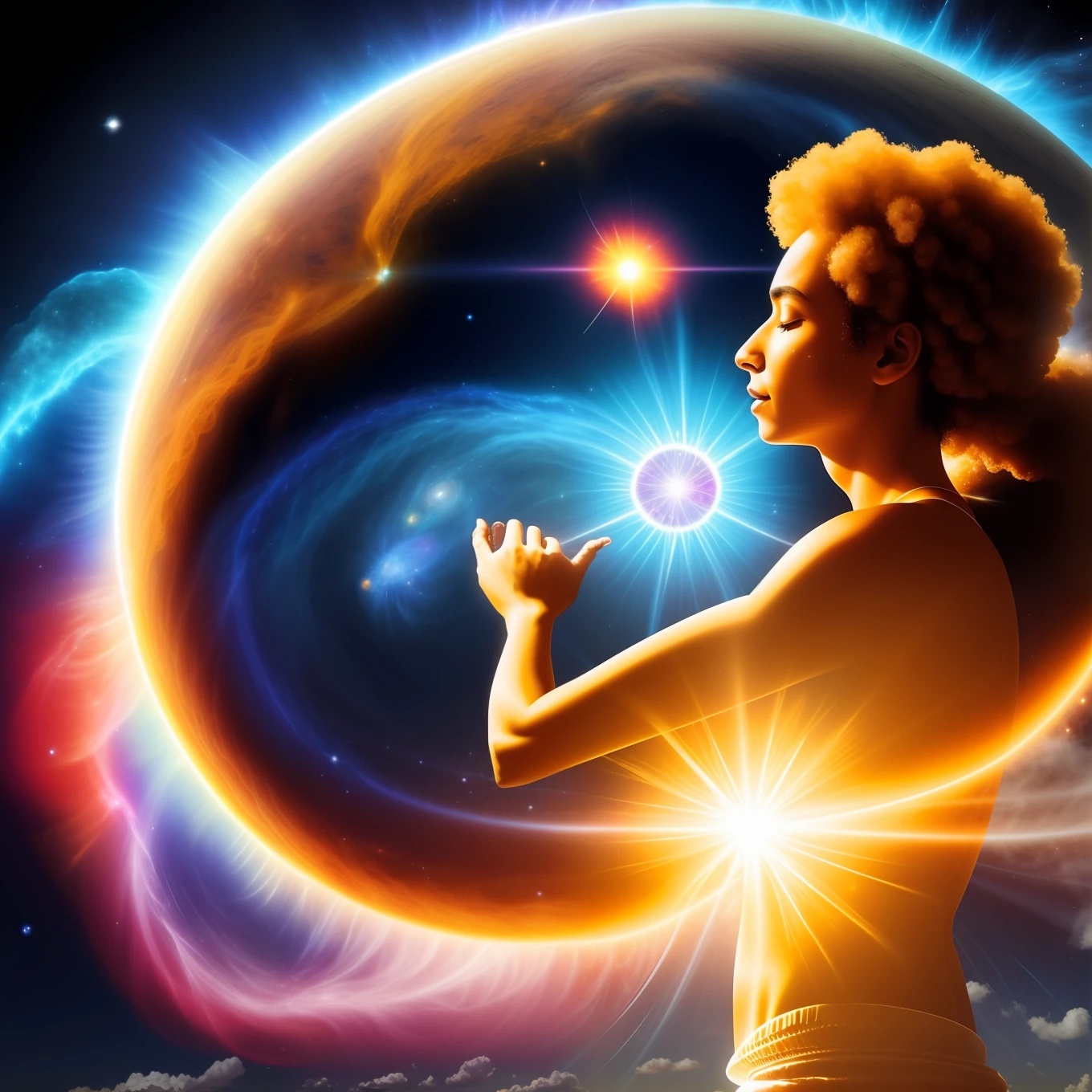 Nascimento de uma supernova, also generating a mystical being formed of pure energy, Poder emanado, Cosmic aura, deep-space
