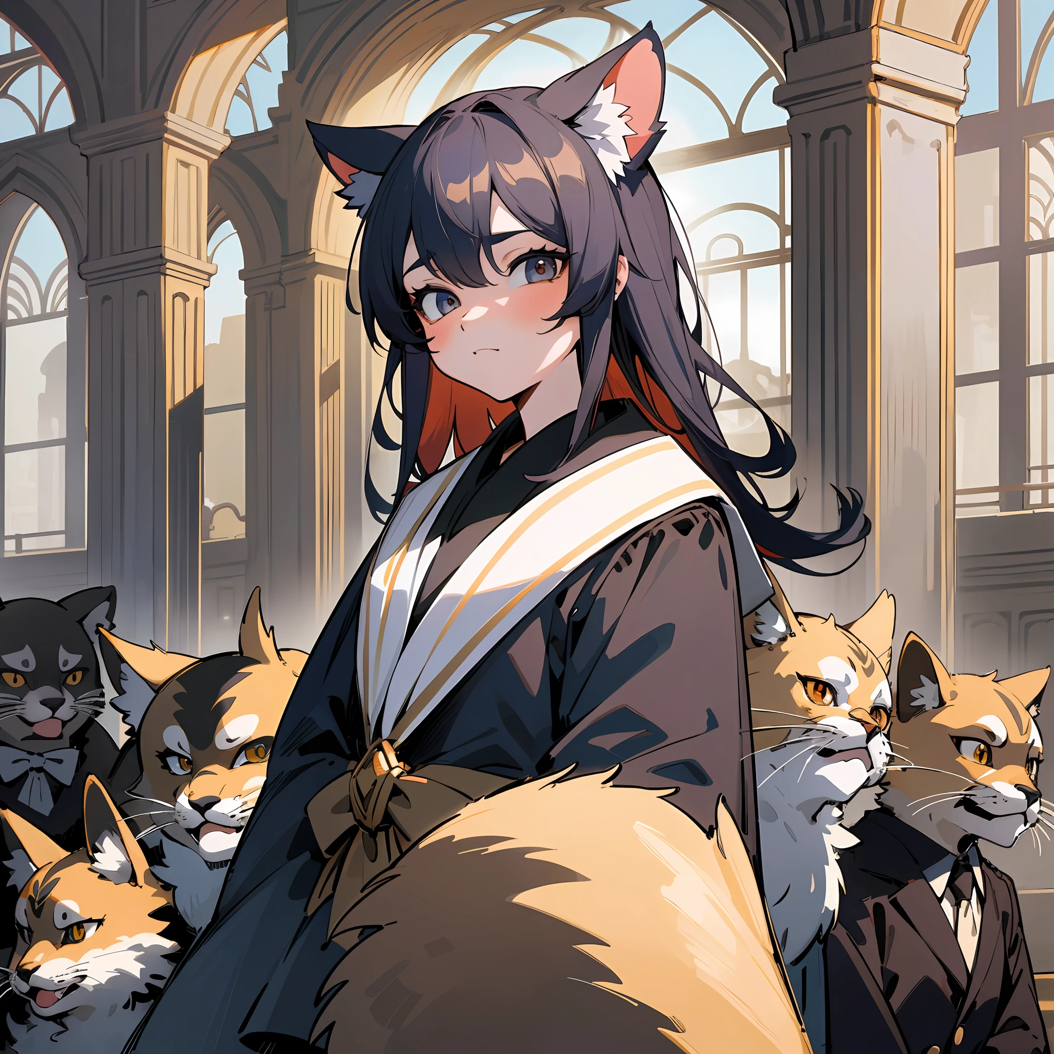dynamic angle, top quality, best quality, High-quality illustrations, masterpiece, super high resolution, detailed background, detailed background, School Graduation Ceremony, group shot:0.1, 6+boys, 6+girls, absurdres(highly detailed beautiful face and eyes)perfect anatomy, expression, good lighting, cinematic shadow(kemono, furry anthro),