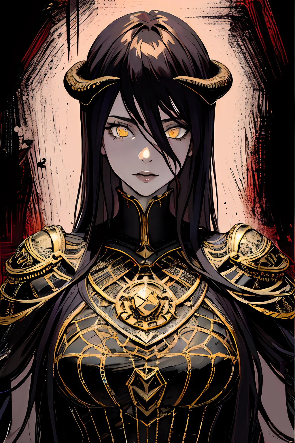 (masterpiece, top quality, best quality, official art, beautiful and aesthetic:1.2), cateyes,1girl, solo, (Stunning Eyes), armour, magic, light particles, upper body, extreme detailed, highest detailed, optical mixing, playful patterns, lively texture, unique visual effect, ((dark fantasy)), (darker colours:1.3), Ominous energy, eldritch Horror, ((Intricate Details)), (crimson colours)