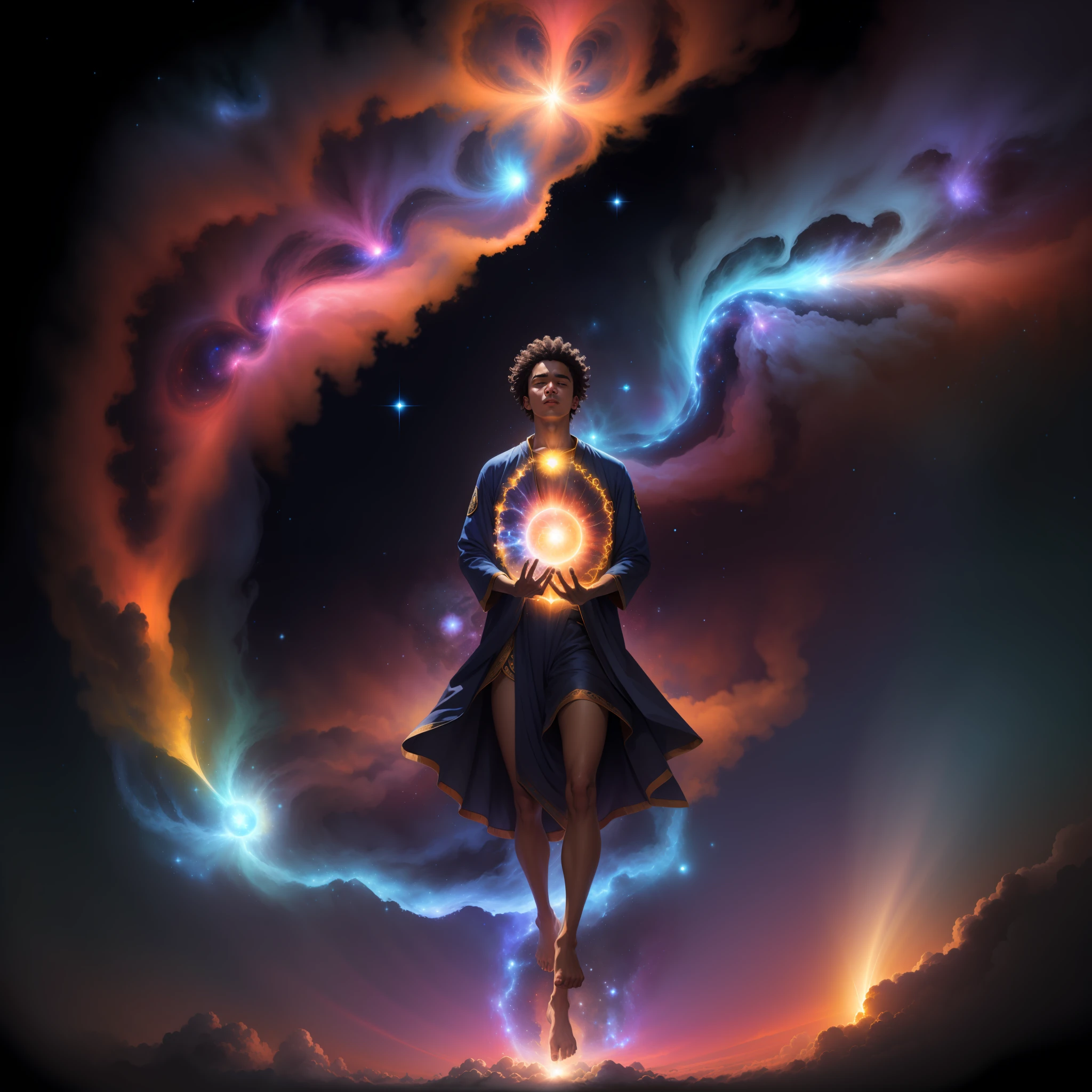 Nascimento de uma supernova, also generating a mystical being formed of pure energy, Poder emanado, Cosmic aura, deep-space