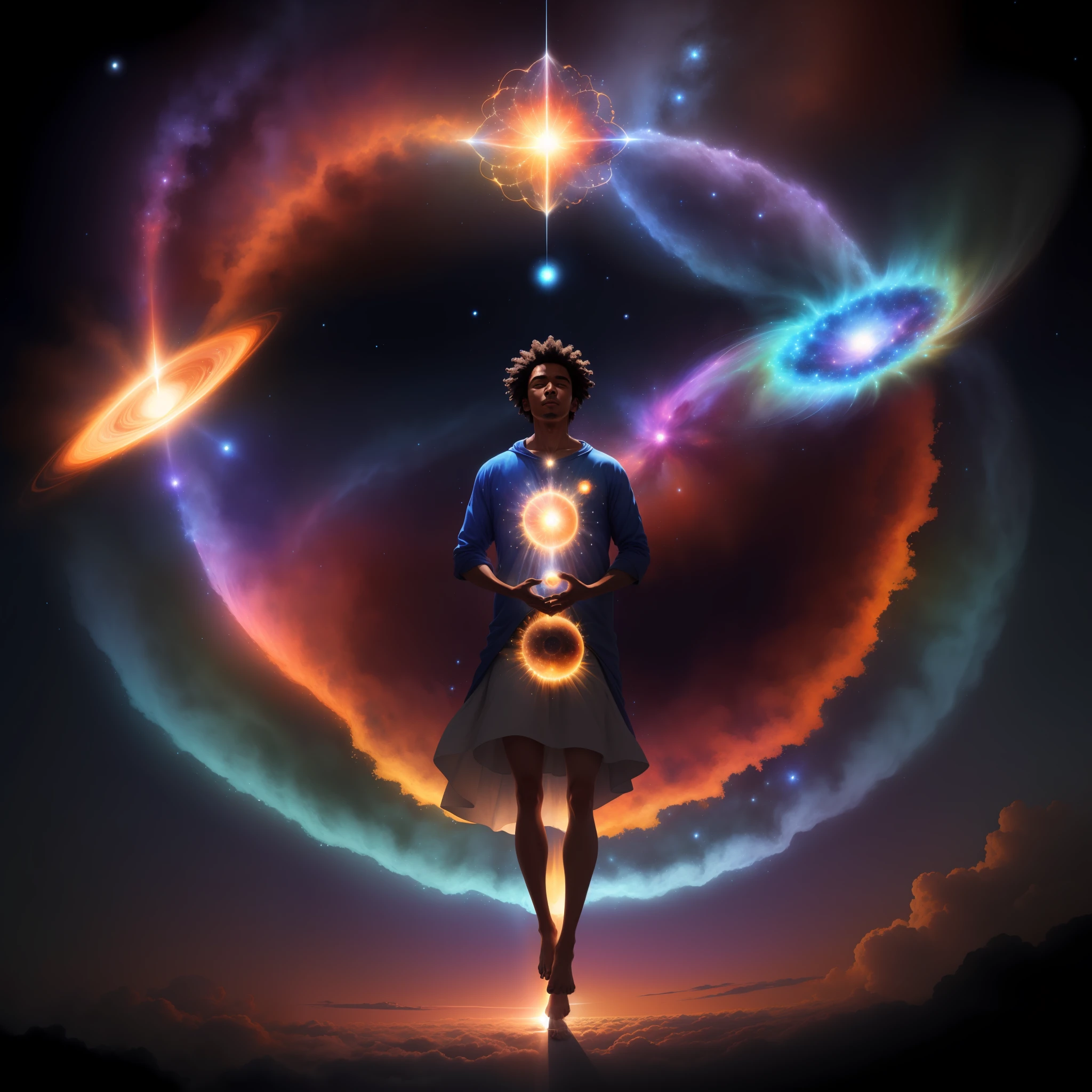 Nascimento de uma supernova, also generating a mystical being formed of pure energy, Poder emanado, Cosmic aura, deep-space