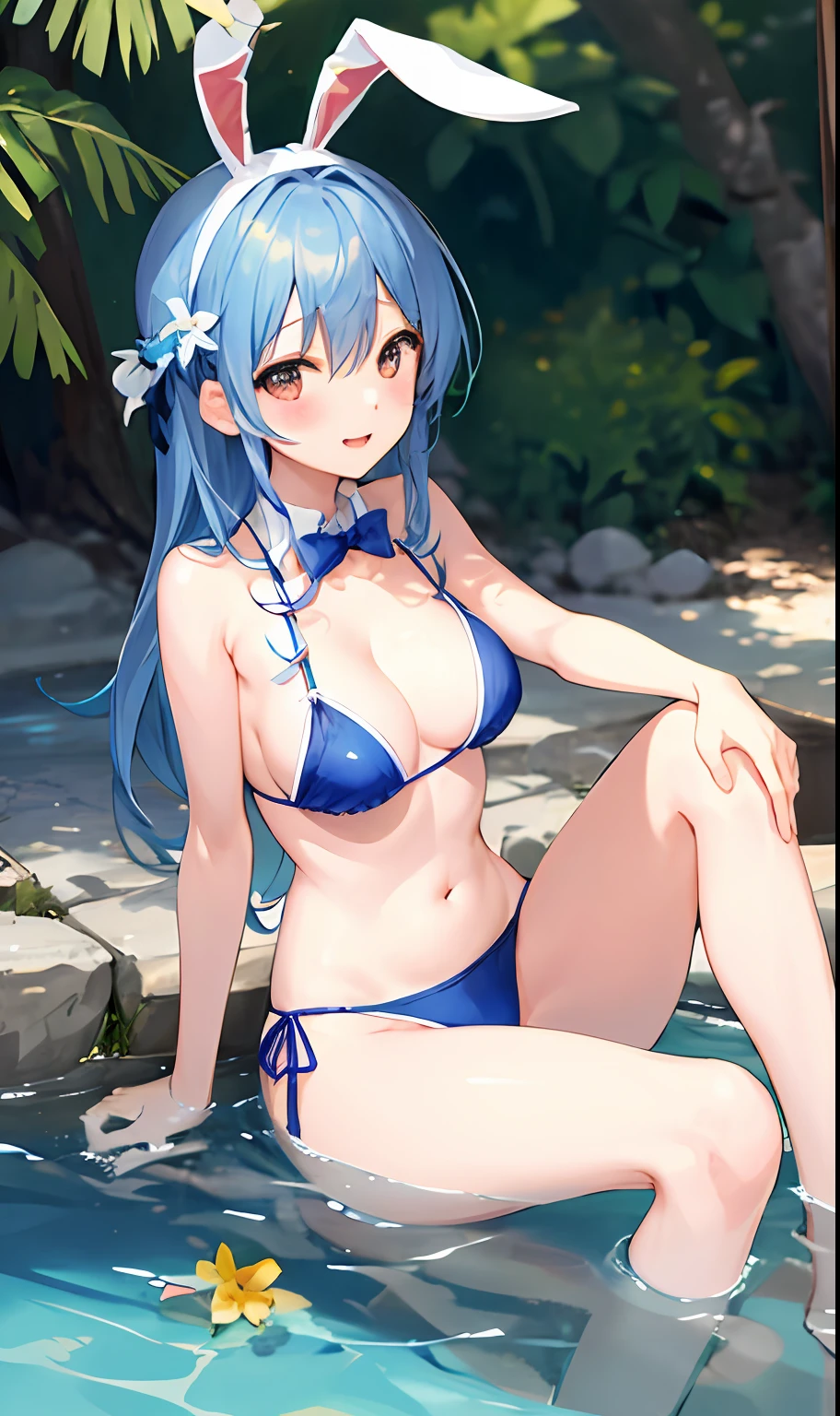The human、girl with、maikurobikini、bunnygirl、The bikini、cute little、tits out、out、Beautiful breasts、a bed