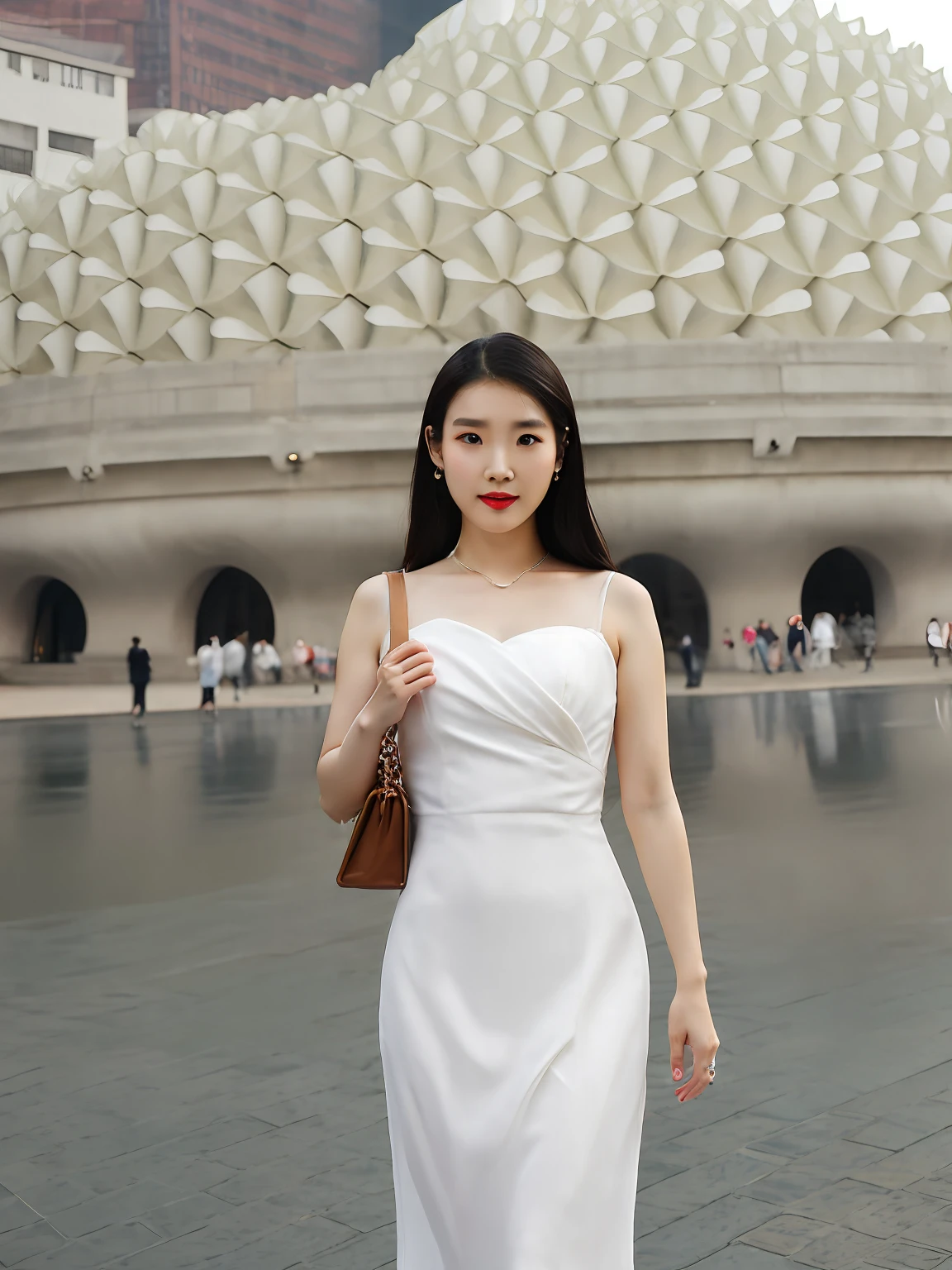 A lady. araki, Wearing a white dress, Stand in front of the building, wenfei ye, xintong chen, 2 , 30 year-old woman, 3 0 years old woman, Zhang Wanting, chengyou liu, wenjun lin, 2 9 years oldngchen shen, xue han, jinyiwei, xision wu