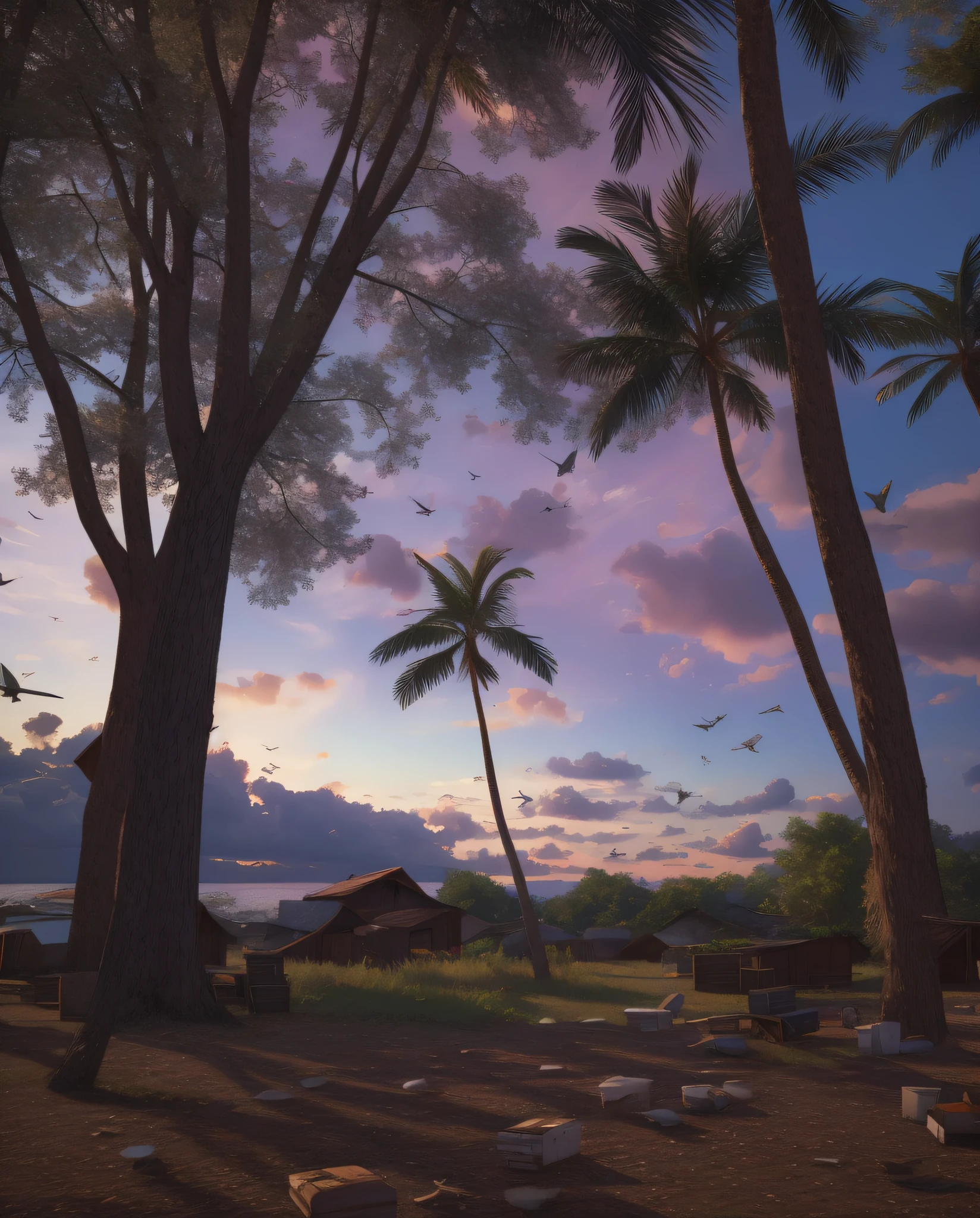 Birds flying from afar saturated colors ultra realistic 8k