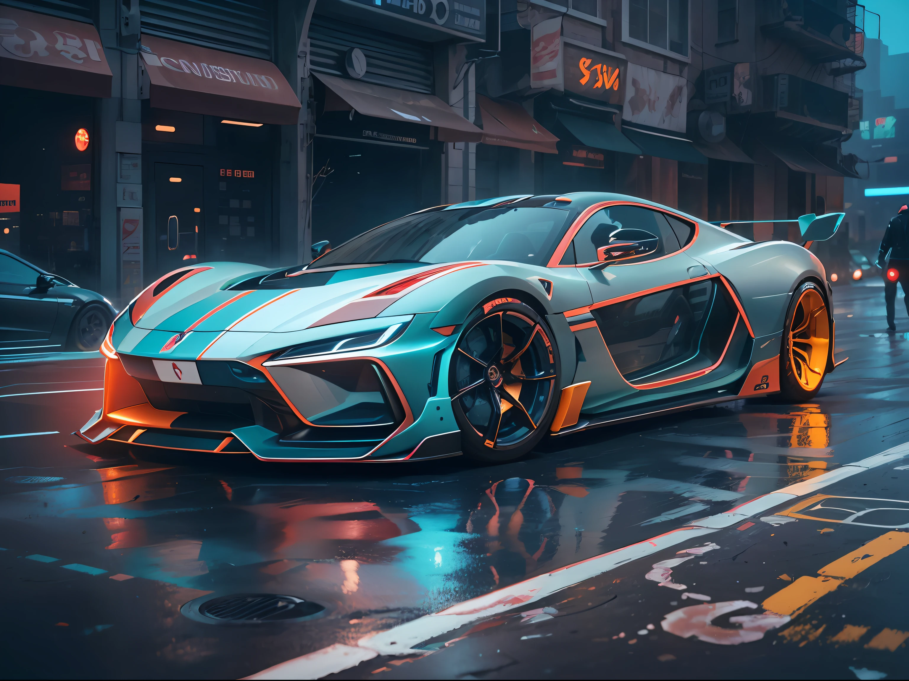 (1 transparent sports car on gorgeous city streets)，Color transparent plastic，cyber punk perssonage，industrial design，Smooth design feel，Sophisticated body structure，cleanness，(((Transparent visual impact)))，(((Brilliant neon lights)))，white backgrounid，ultra-realistic realism，hyper HD，high detal，best qualtiy，4K