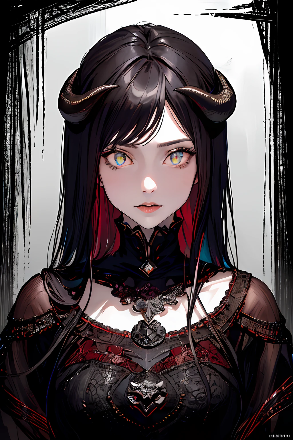 (masterpiece, top quality, best quality, official art, beautiful and aesthetic:1.2), cateyes,1girl, solo, (Stunning Eyes), armour, magic, light particles, upper body, extreme detailed, highest detailed, optical mixing, playful patterns, lively texture, unique visual effect, ((dark fantasy)), (darker colours:1.3), Ominous energy, eldritch Horror, ((Intricate Details)), (crimson colours)