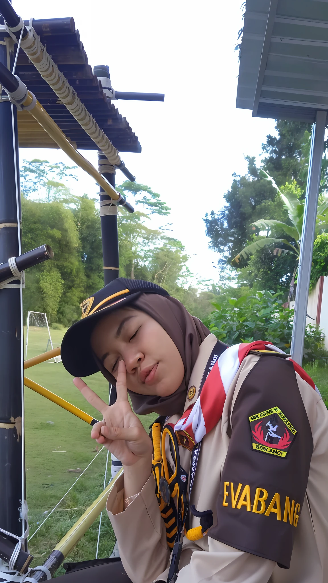 woman in uniform sitting on a bench with a baseball bat, scout boy, with funny feeling, shooting pose, taken with the best dlsr camera, 😃😀😄☺🙃😉😗, in jungle forest !!!, during dawn, with rifle, during sunset, not blurry, taken with sony alpha 9, cute:2, sleepy expression, photoshot