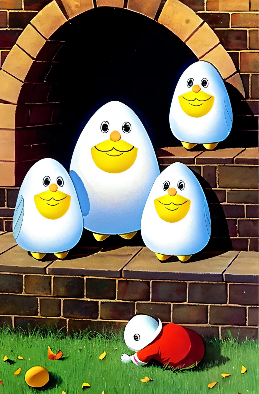 Humpty Dumpty sat on a wall,
Humpty Dumpty had a great fall.
All the king’s horses and all the king’s men
Couldn’t put Humpty together again.