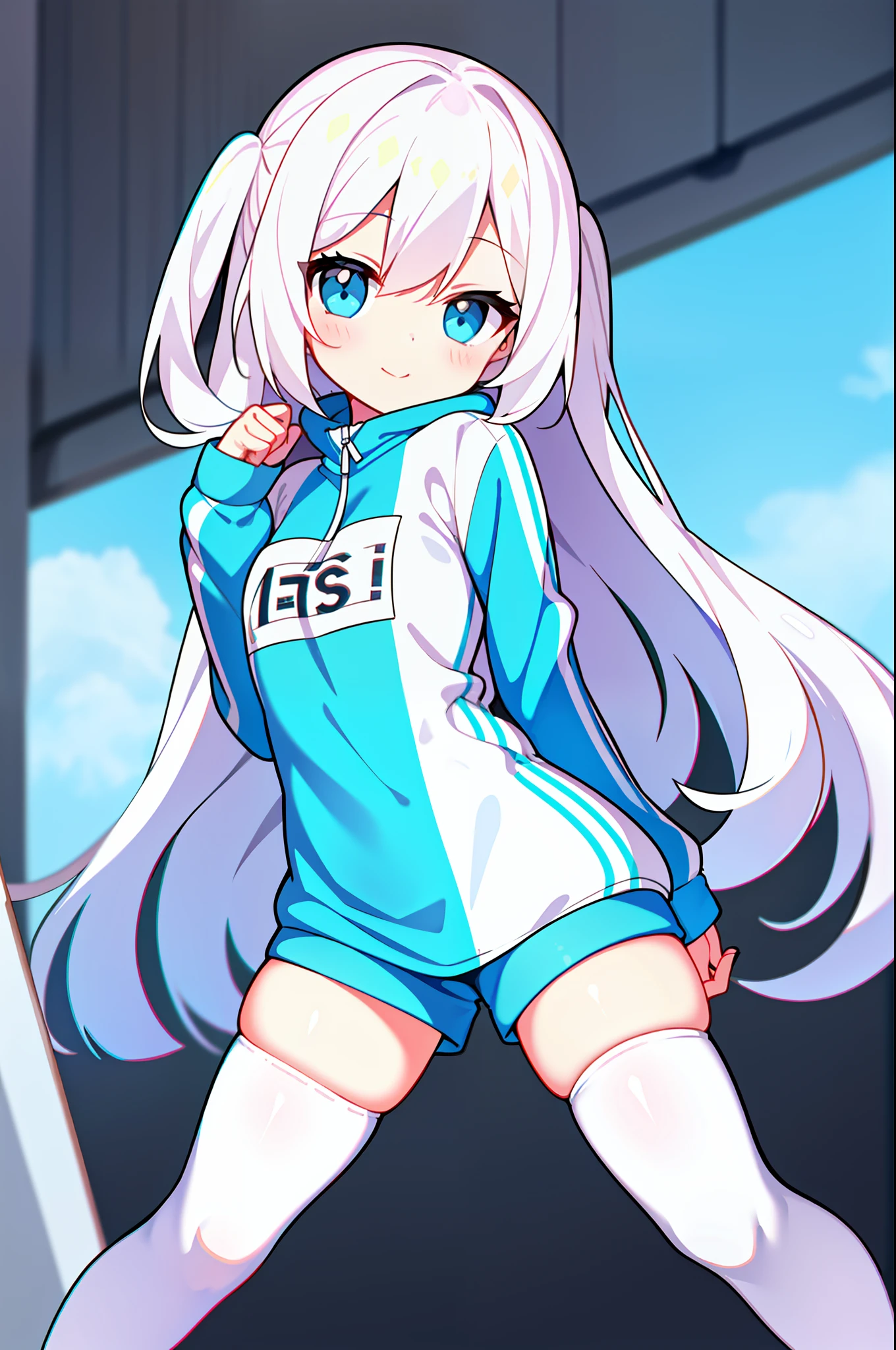 1girll,full bodyesbian,leisure wear,Fleshy legs,white stockings,white backgrounid