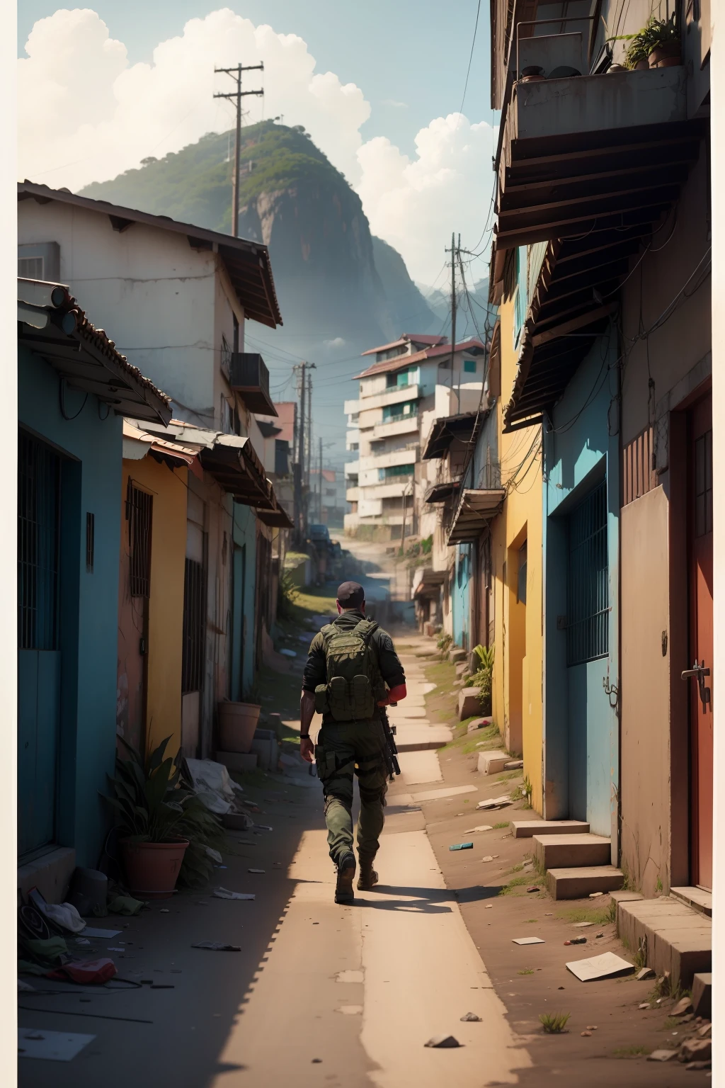 (8K FULL HD), Call Of Duty: Set in Rio de Janeiro's favela, weapon in hand, qualidade ultra alta, uniforme de call of duty.