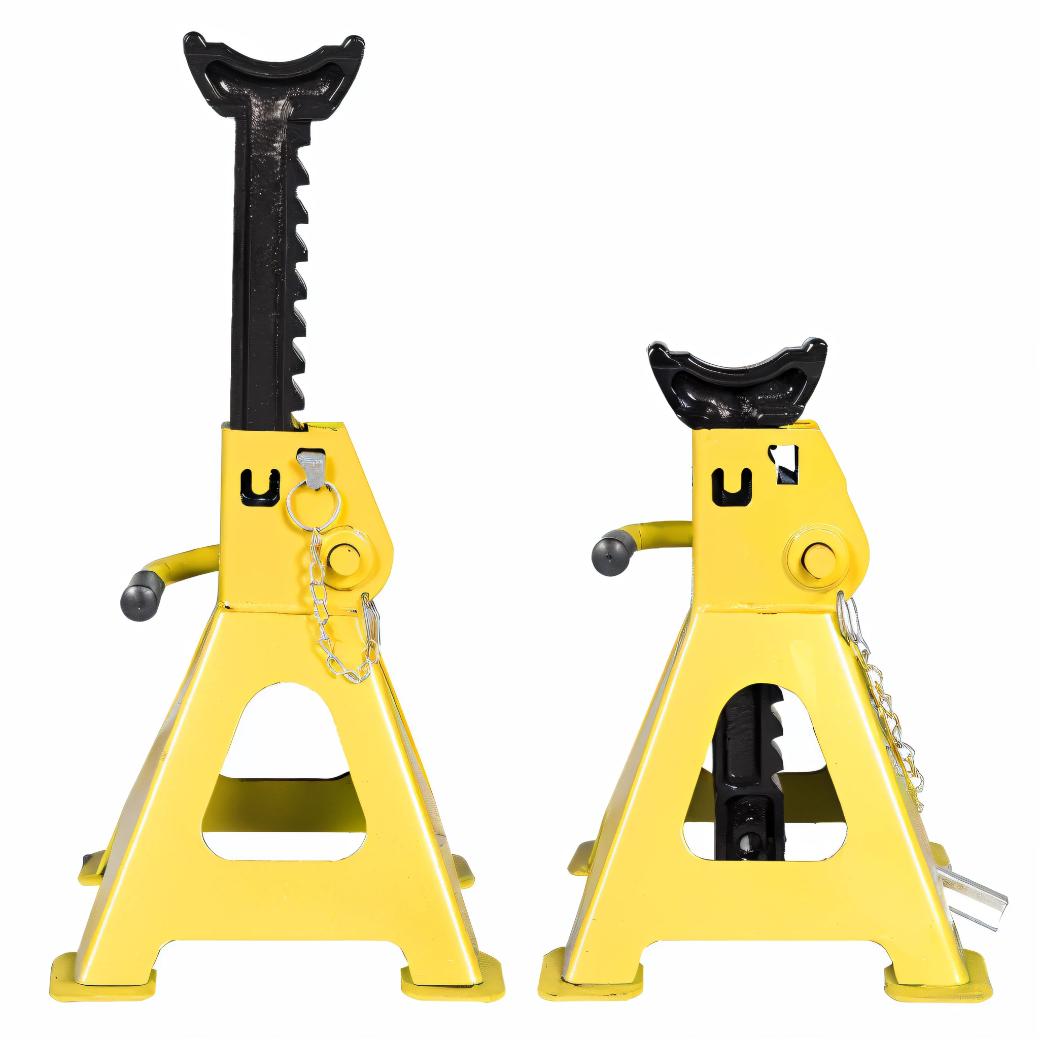 A pair of yellow jack brackets,With black handle and black handle, high quality product image”, high detail product photo, universal, Show on the. h. D, ue 6, ue6, full height view, high-resolution details, set against a white background, top and side view, JCB, close-up product photo, front side views full