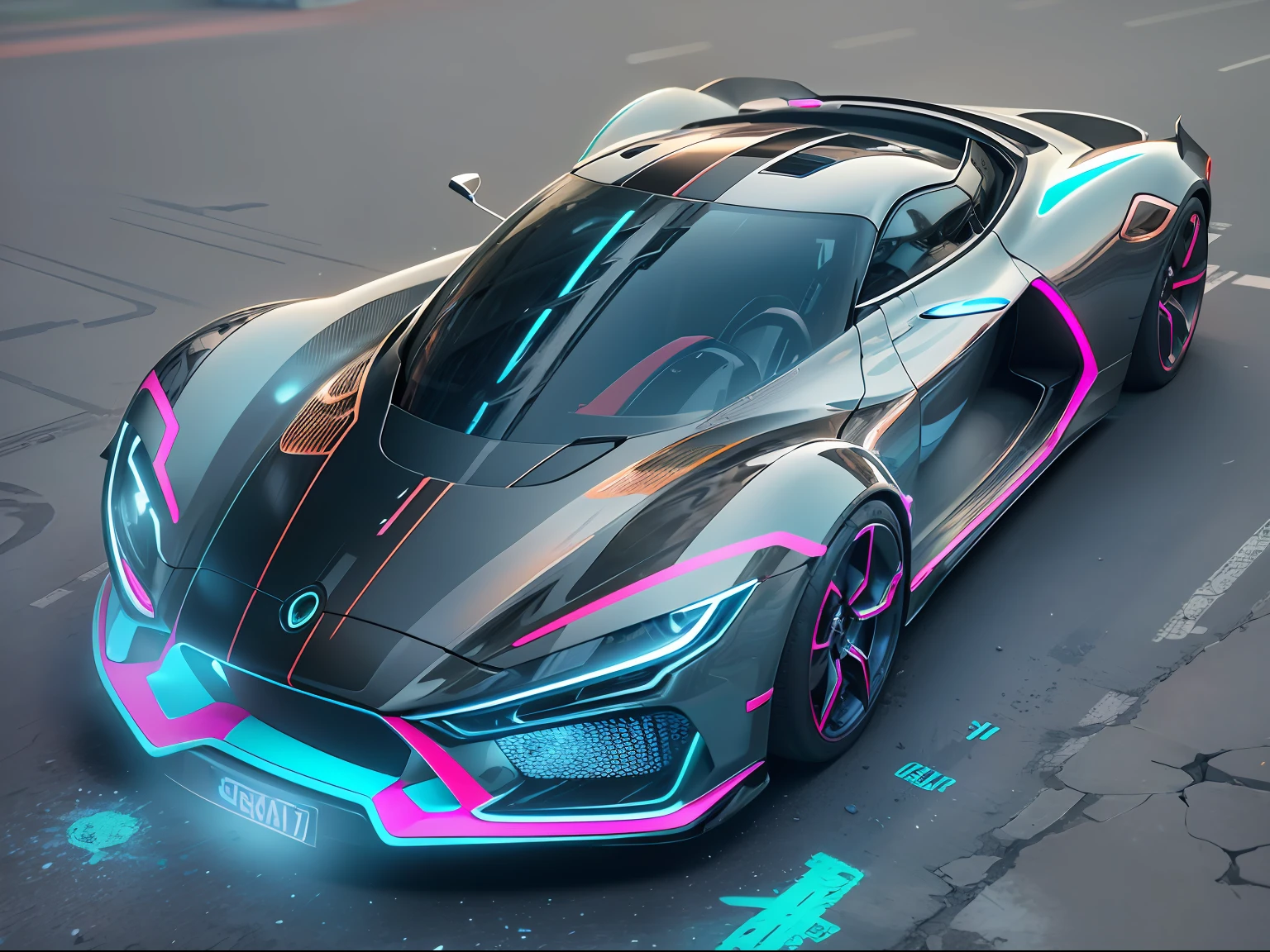 (1 transparent sports car on gorgeous city streets)，Color transparent plastic，cyber punk perssonage，industrial design，streamlined line design，Sophisticated body structure，cleanness，(((Transparent visual impact)))，(((Brilliant neon lights)))，white backgrounid，ultra-realistic realism，hyper HD，high detal，best qualtiy，4K