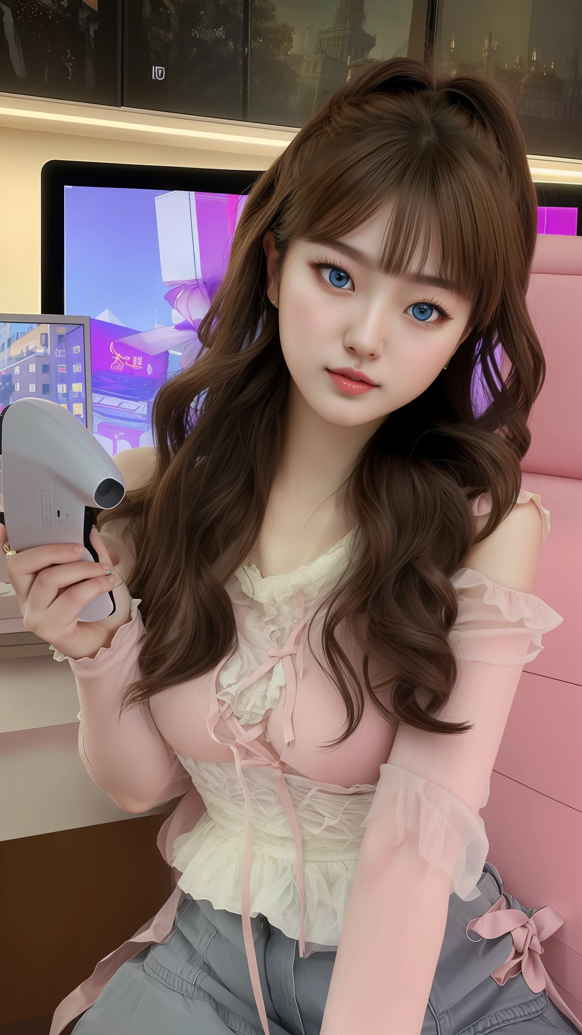 (hyperrealistic), (illustration), (high resolution), (8K), (extremely detailed), (best illustration), (beautiful detailed eyes), (best quality), (ultra-detailed), (masterpiece), (wallpaper), (photorealistic:1.4), (natural light), (rim lighting), (detailed face), high detailed realistic skin texture, anatomically correct, solo, 1 girl, (high detailed realistic long hair:1.25), (beautiful Rosy Zhao:1.5), (beautiful cute European girl:1.7), heterochromic eyes, (detailed blue eyes), small moles under the eyes, (big breasts:1.5), long legs, tight abs, dynamic pose,