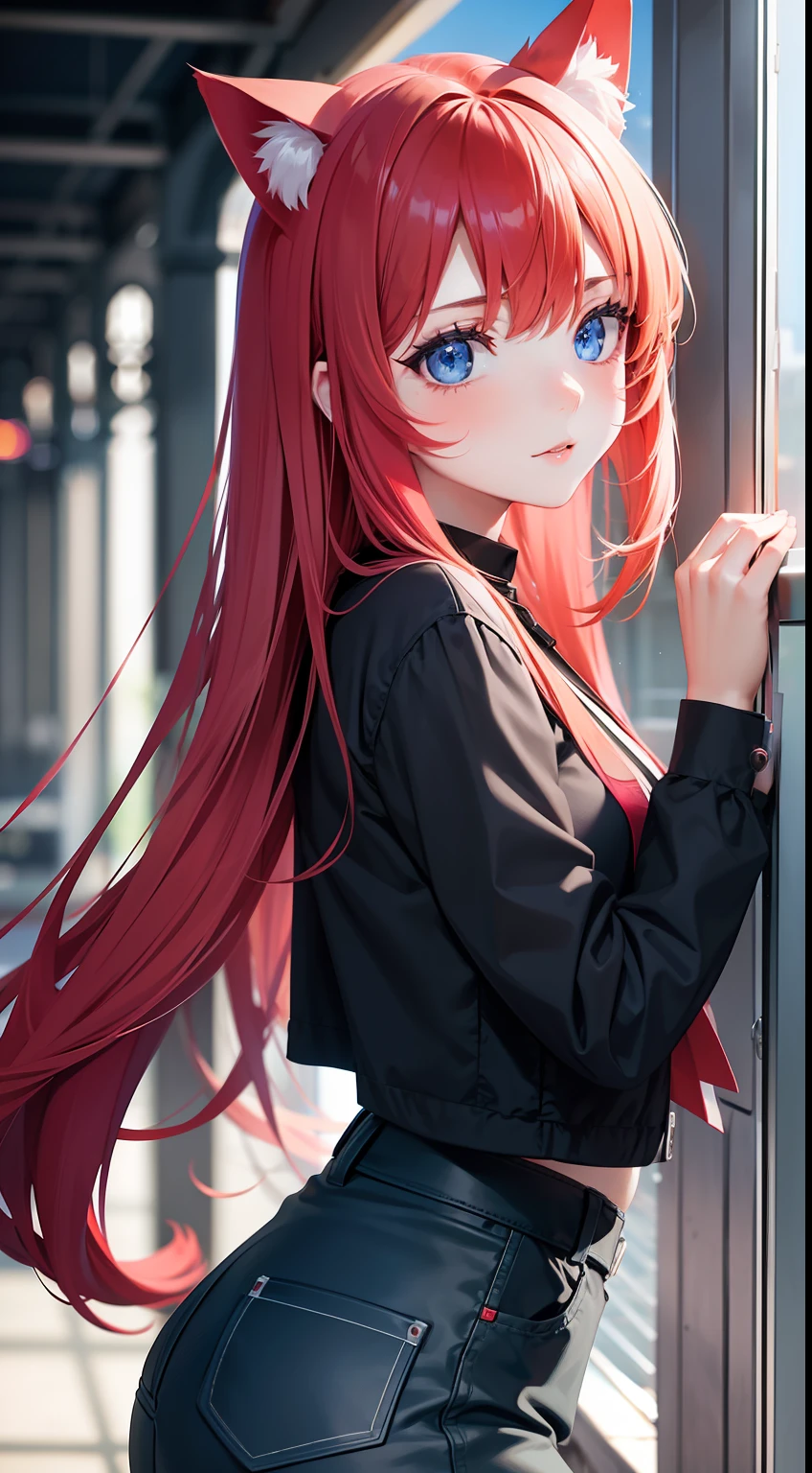 Cat ears beautiful girl cute red face