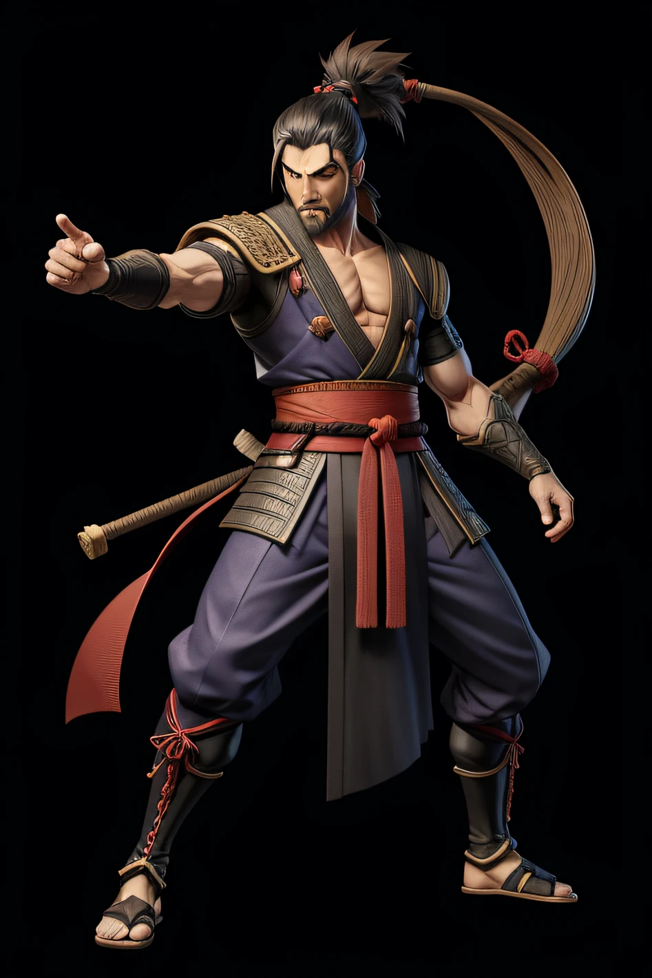 Character from the 2D hero game , Homem de cabelos pretos ,Samurai Ronin baseado em musashi miyamoto de vagabond , sombra , t pose , anime , pose lateral