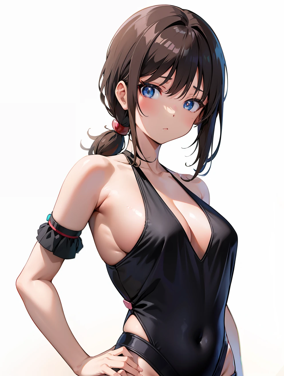 Light brown hair、Black swimsuit that digs into the skin、Anime girl in black swimsuit with blue eyes and black belt, Seductive Anime Girl, charming anime girls, anime girl wearing a black dress, anime moe art style, Smooth Anime CG Art, beautiful alluring anime woman, loli in dress, beautiful anime woman, Beautiful anime girl, (Anime Girl), pretty anime girl, a female anime character, Anime Girl