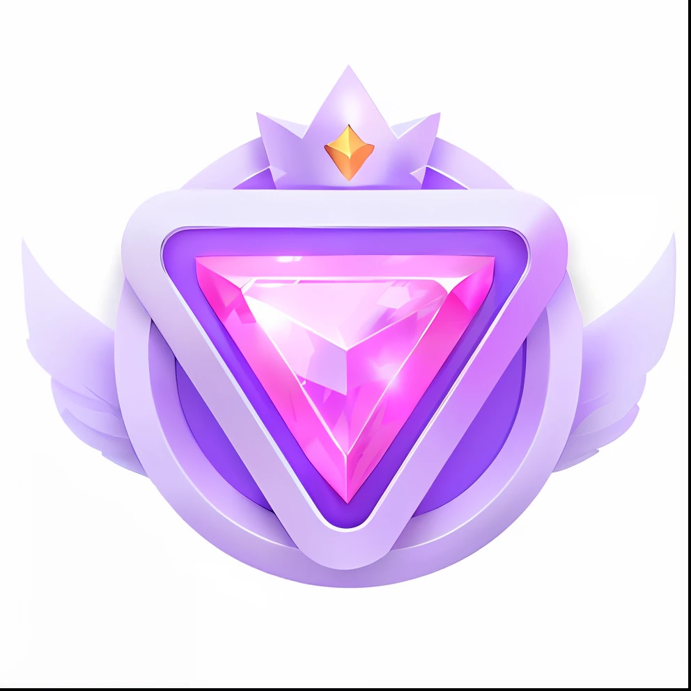 Purple and white logo,With a crown and wings, 3 d icon for mobile game, game icon stylized, game icon asset, fantasy game spell symbol, emblem of wisdom, purple glowing core in armor, tiara crown (pink lasers), princess of amethyst, Jewel Crown, heartstone original art style, fantasy game spell icon, presenting magic gem, Game icon