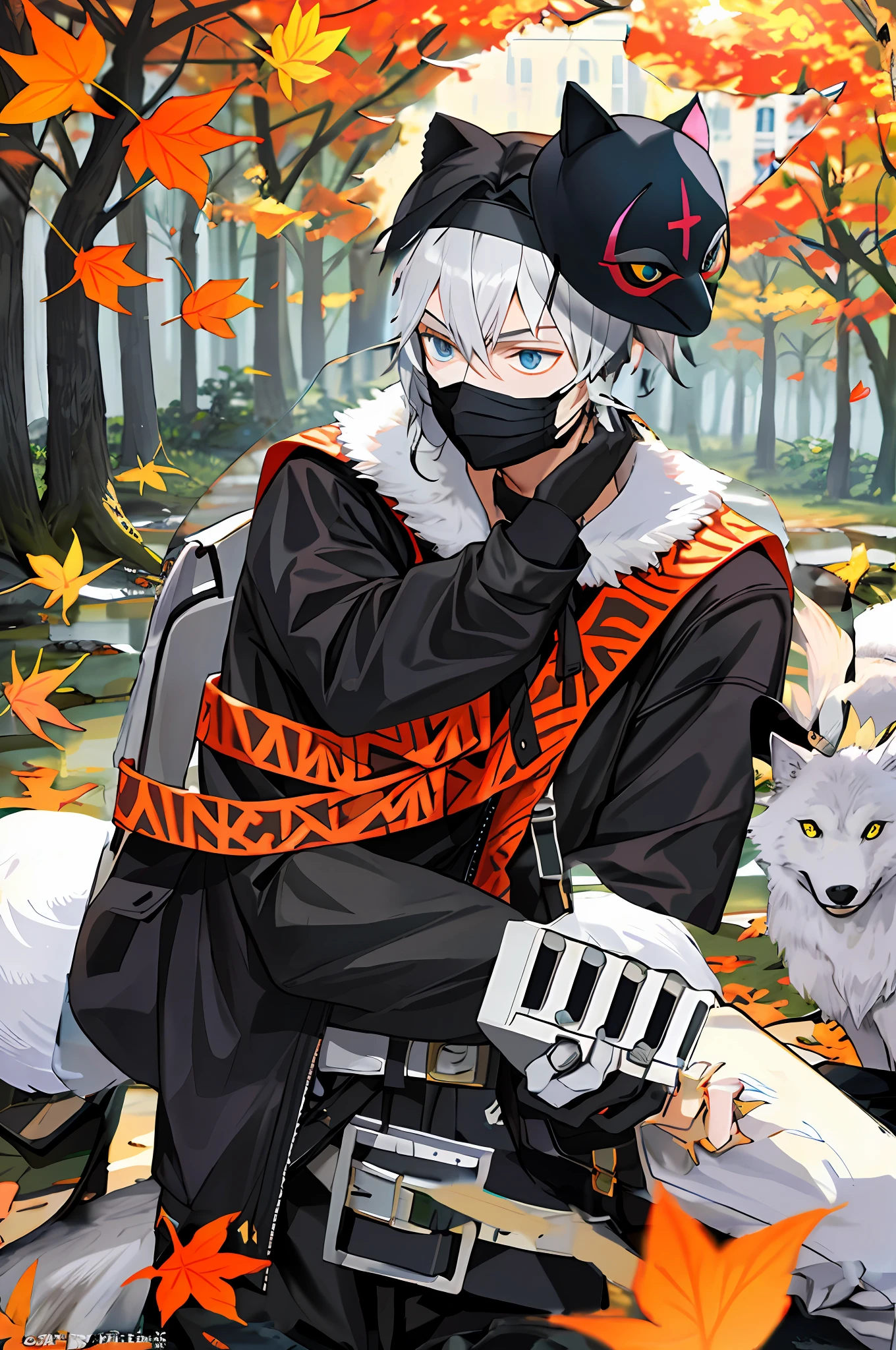 Wear a black mask，No animal ears，With a cool hat