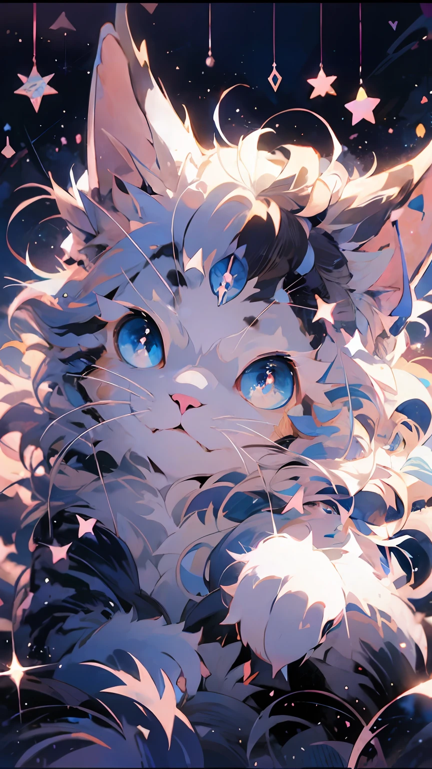 anime cat with blue eyes and stars in the background, anime cat, anime visual of a cute cat, realistic anime cat, cute detailed digital art, anime art wallpaper 4 k, anime art wallpaper 4k, very very beautiful furry art, beautiful anime catgirl, very beautiful anime cat girl, 4 k manga wallpaper, cute anime catgirl, anime art wallpaper 8 k