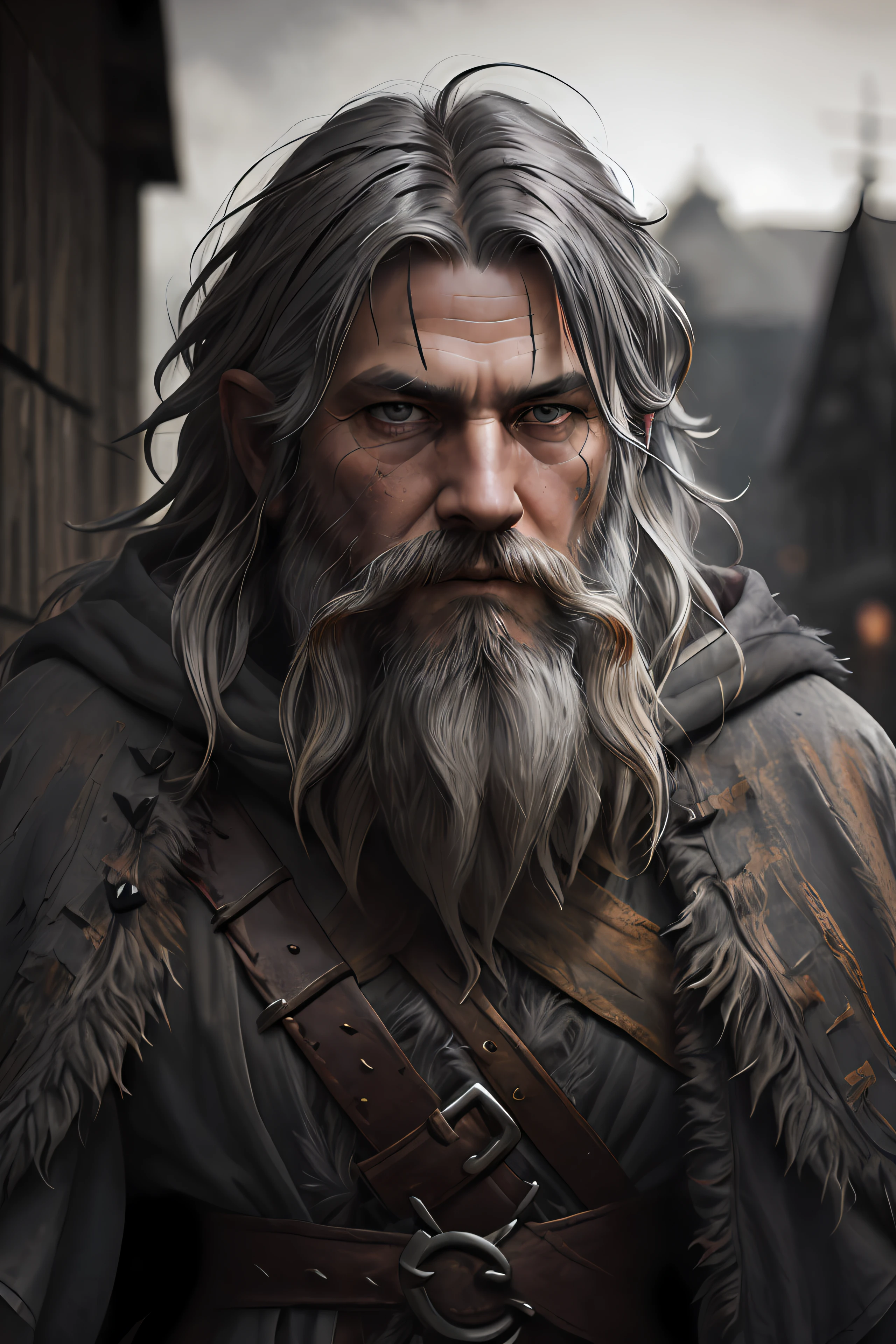photo, old evil hermit, medieval, piercing_deep-set_eyes, wrinkled face, dark_stichted_cloak, (dramatic lighting:1.25), (shadowy background:1.2), (dirty_ unkempt_gray_hair:1.2), (long_shaggy_beard:1.3), (faded colors:1.1), (sharp focus:1.1), (shadows:1.2), (subtle HDR:1.3), (realistic skin texture:1.25), (detailed hair:1.2), (gritty texture:1.1), (cinematic look:1.2), (powerful pose:1.3), (blush:0.5), (goosebumps:0.5), subsurface scattering, detailed_grey_eyes