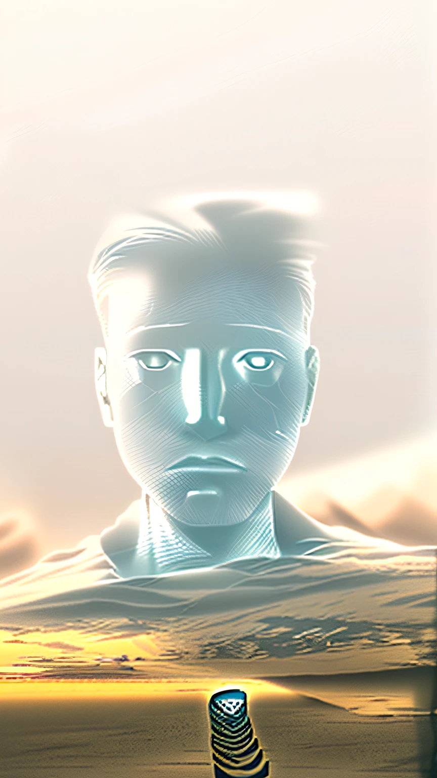there is a man that is standing in the sand with a surfboard, Inspired by Christopher Balaskas, in a serene vast desert, rippled white landscape, in a vast serene landscape, minimalistic background, white desert background, hq 4k phone wallpaper, Minimalist background, minimalist wallpaper, minimal background, ice mountains afar, Surrealism 8k, lost in the milky void