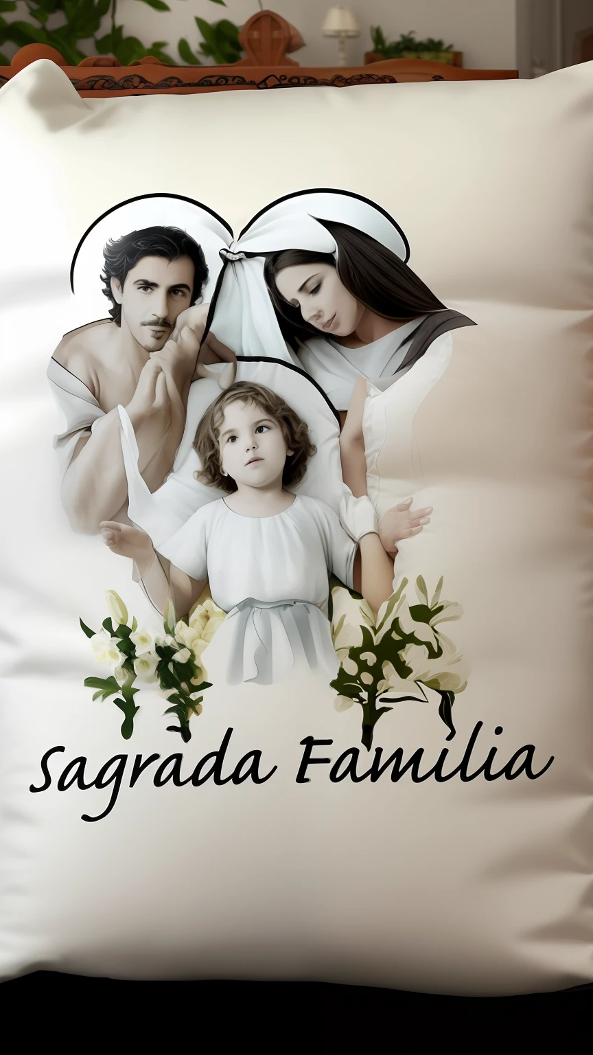 a closeup of a pillow with a photo of a family, Detalhes adicionais, Directed by: Antonio Saura, Directed by: Antonio de la Gandara, by Francisco Zúñiga, medium detail, Muito Detalhe, 256x256, 2 5 6 x 2 5 6, Banners de pano, Hosada, Directed by: Rodolfo Escalera, excelente detalhe