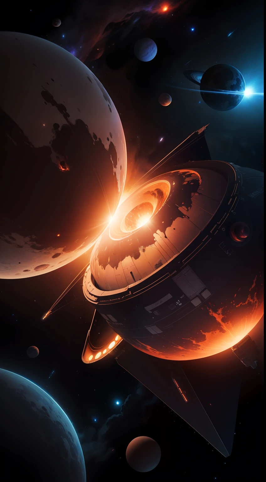 A dark fire planet, in space.