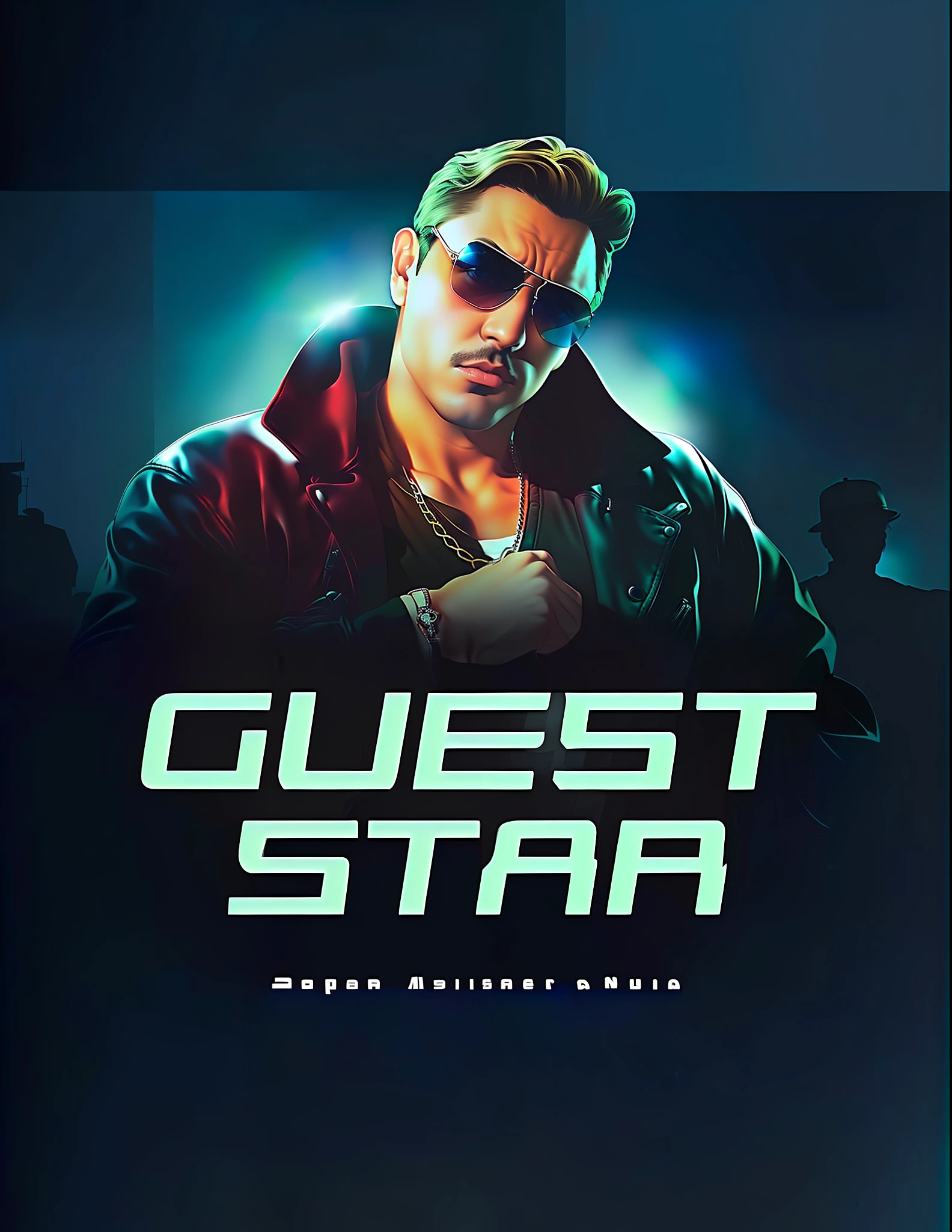 Close-up of a poster with a man wearing sunglasses, Star, A single about the return of a pop star, Joseph Joestar, promo art, rock star, Gustav, KPOP Star, sketchbook, movie star, Giant star, bully, Fan art, by Julia Pishtar, Thumbnail, Fan art, profile picture 1024px, Artwork, official artwork, an album cover, GTA Cover