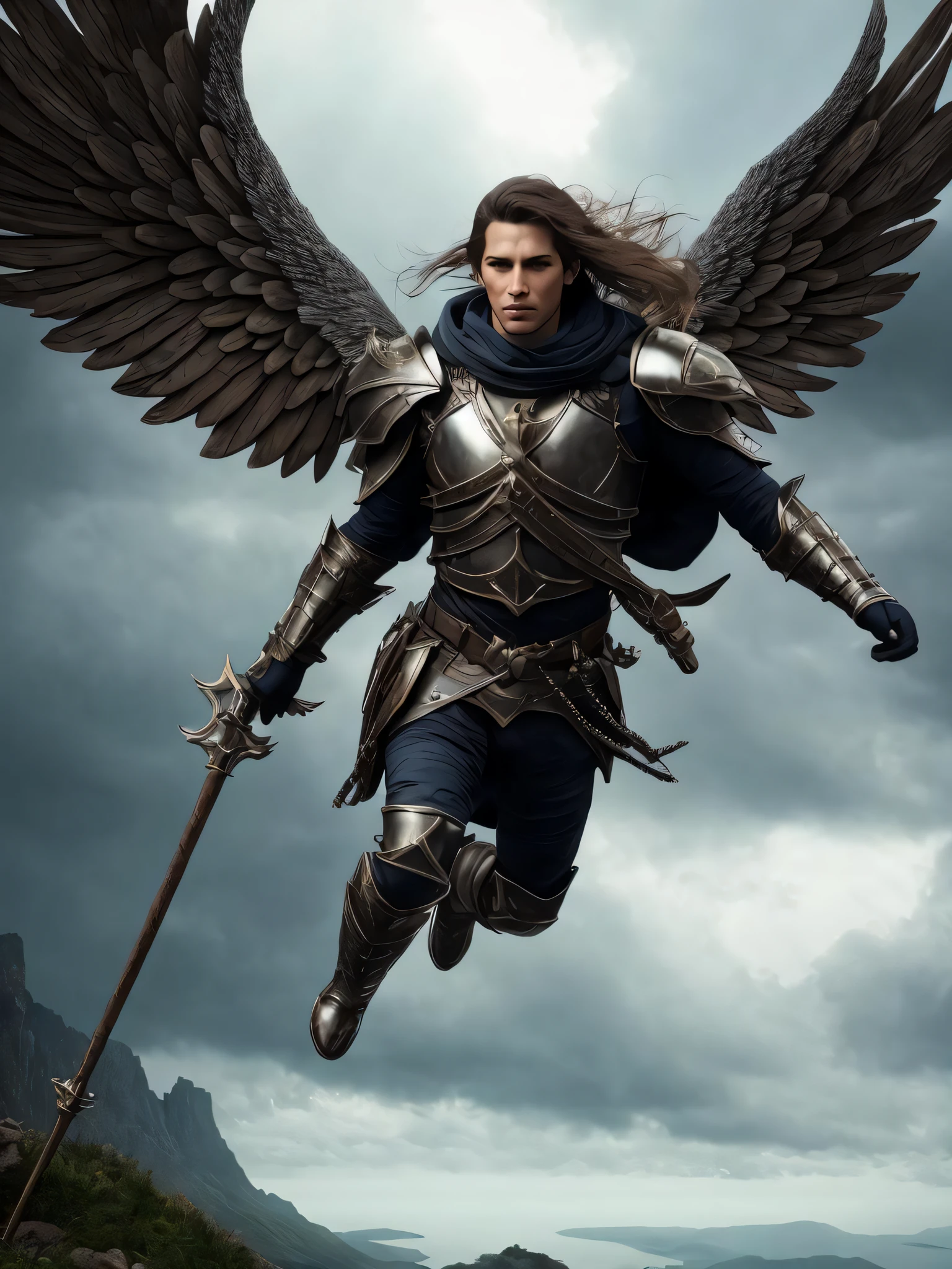 (Aerial view:1.3),(wide angel:1.3),Intricate dynamic action shot of A knight stood on the top of a mountain overlooking the stormy land and holding a flag,
cinematic Alessandro Casagrande, Greg Rutkowski, Sally Mann, concept art, ,Fantasy,myth, style of elden ring,
2 atmosphere,detailed face and eyes,Masterpiece, best quality, highly detailed photo:1, 8k, detailed face,photorealistic