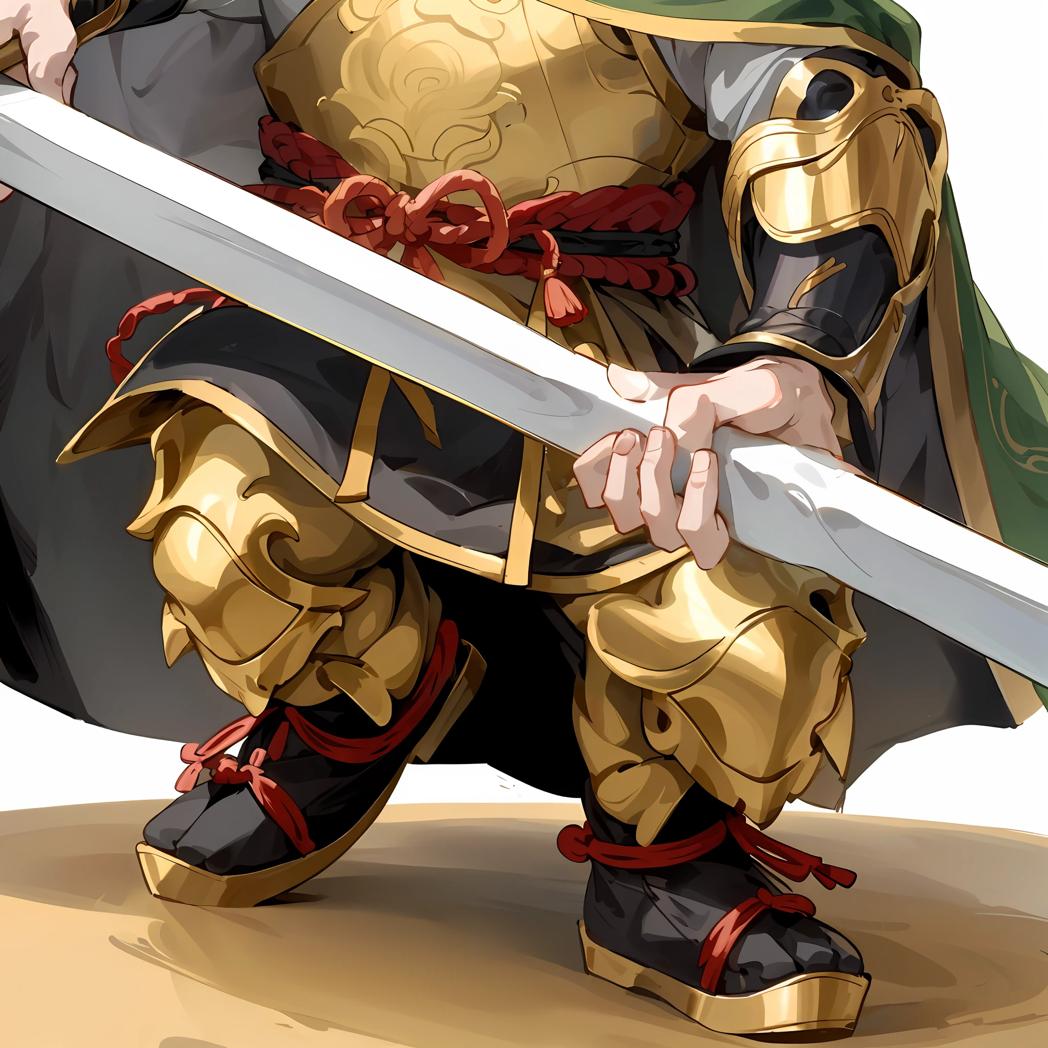 Male with a long stick,Hold the stick with your backhand,Chibi anime characters,Chinese style,Chinese costumes,Chinese shoes,Refinement,Cloak,Hold the rod with your backhand,Chinese pattern,Silver armor,Horse steps,high definition detail,infinite details,tmasterpiece,HighestQuali,8K combat stance, confident heroic pose, mid view