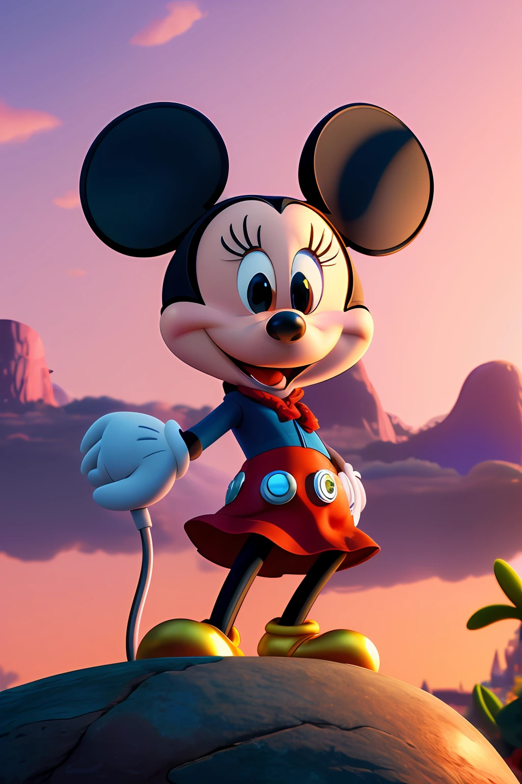 (extremely detailed CG Unity wallpaper 8k), 4k, best quality, ((Disney Mini Mouse)), cartoon, pixar style, disney character